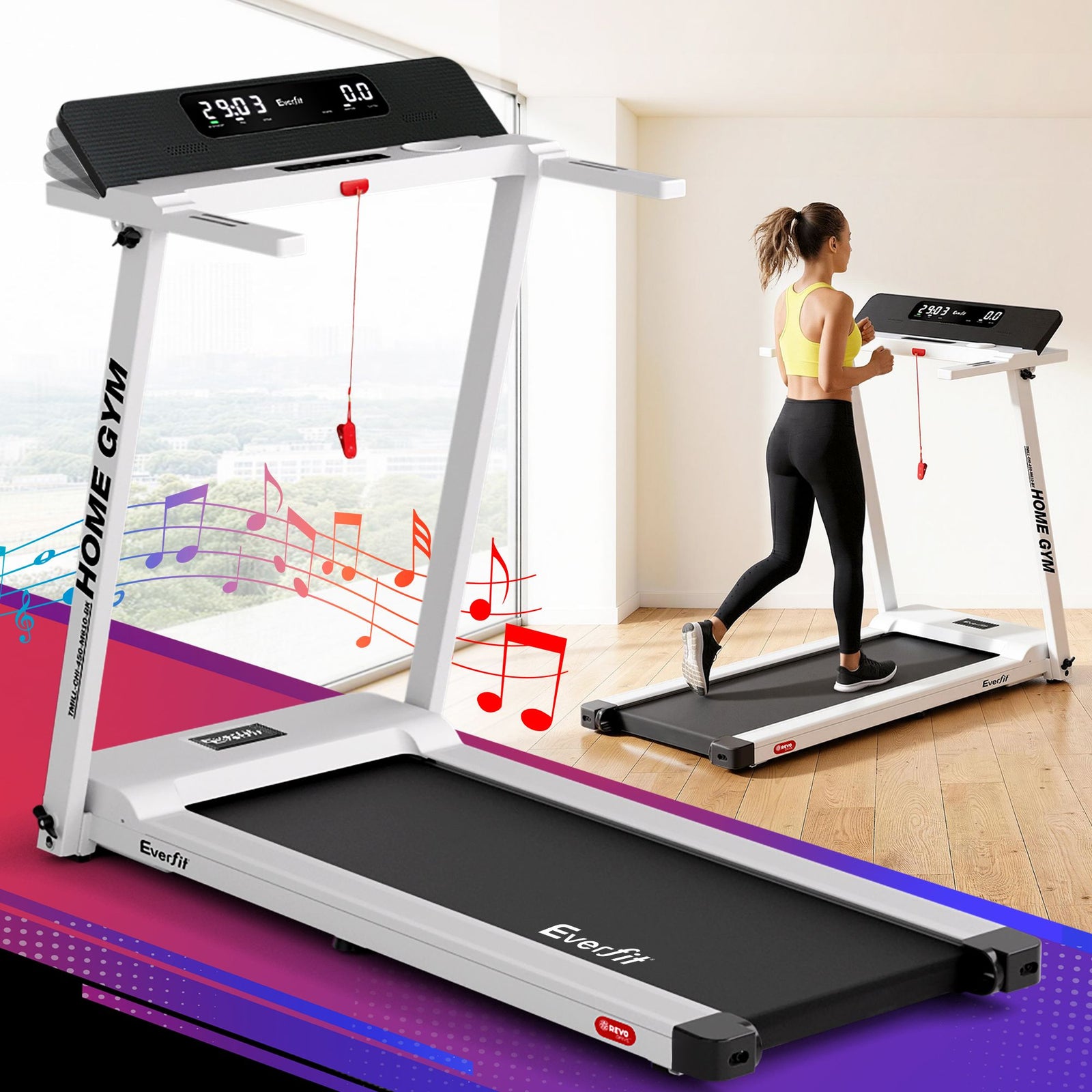 Treadmill Electric Home Gym Fitness Exercise Fully Foldable 450mm White