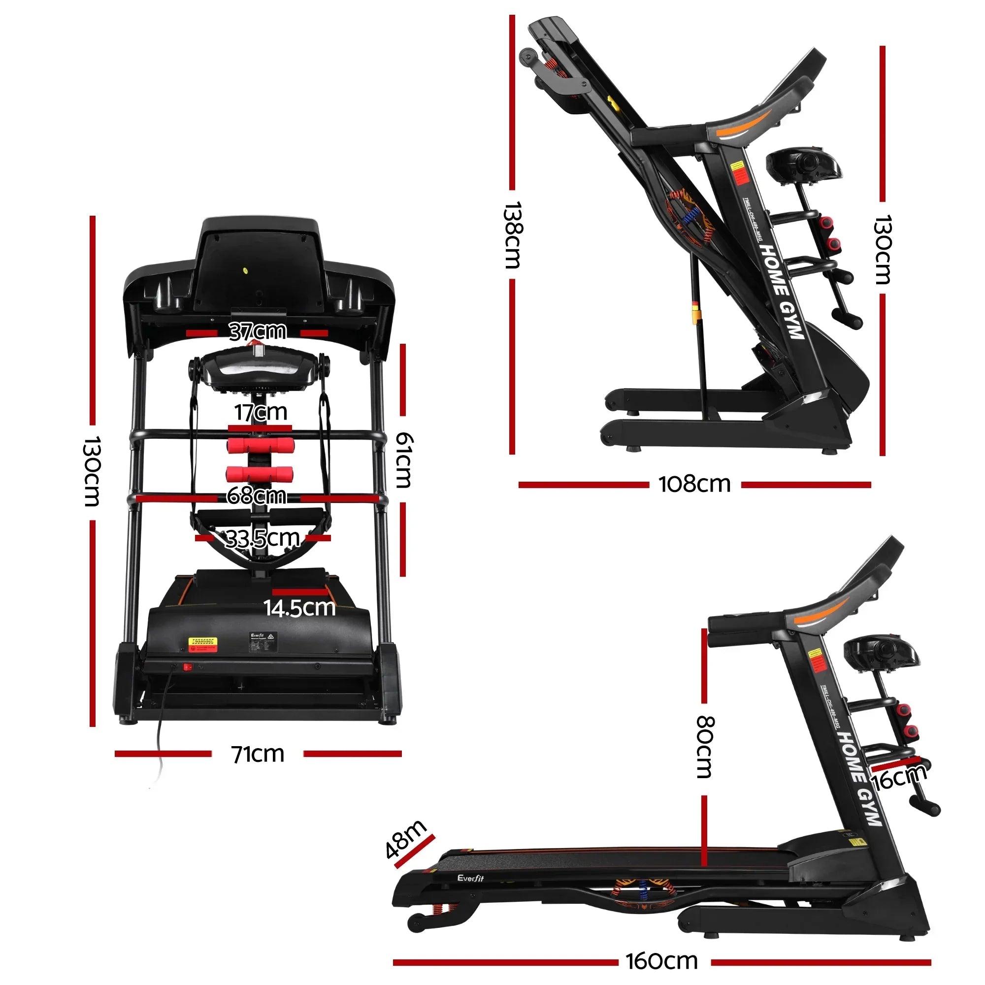 Everfit Folding Electric Treadmill 3.5HP Home Gym Incline 18km/h Black