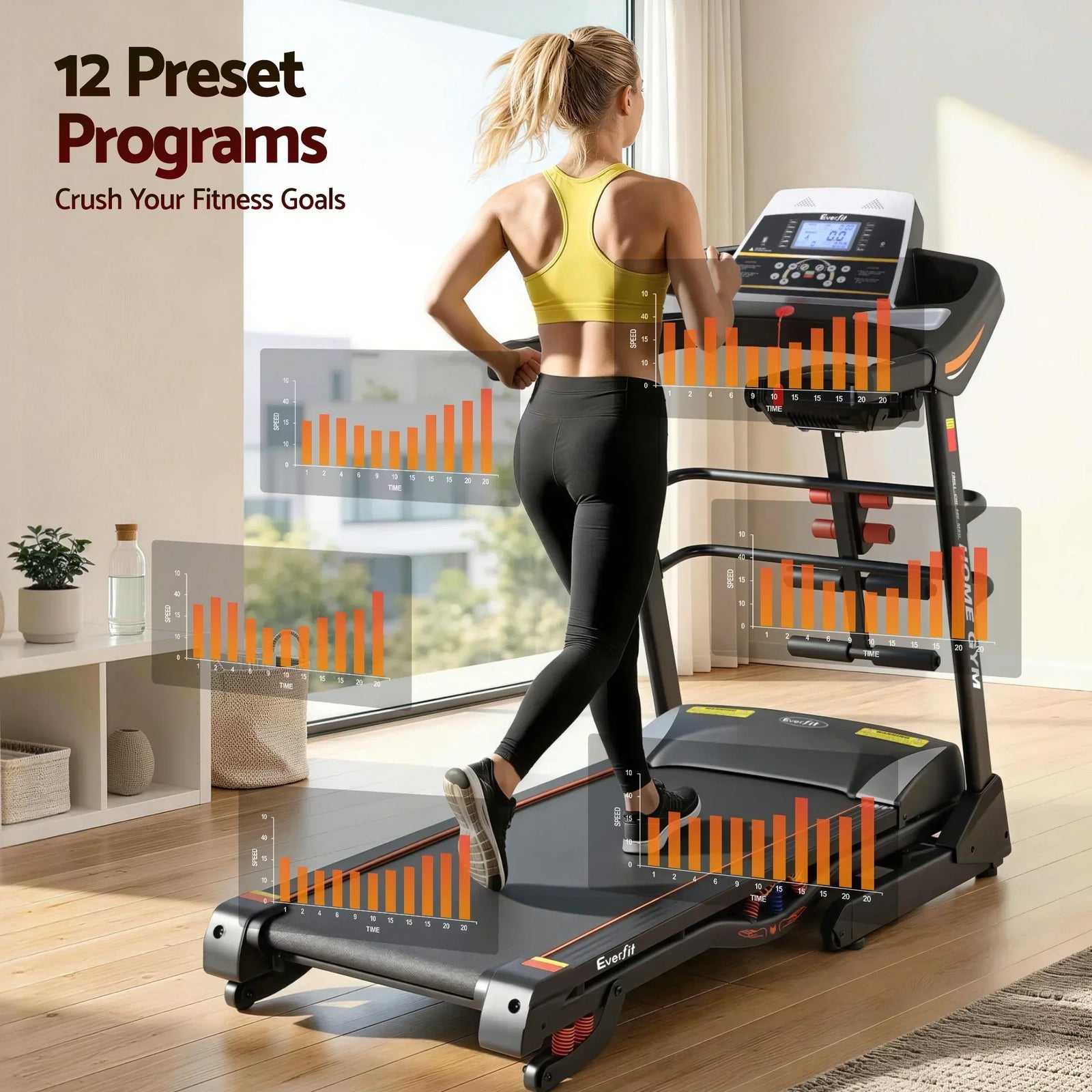 Everfit Folding Electric Treadmill 3.5HP Home Gym Incline 18km/h Black
