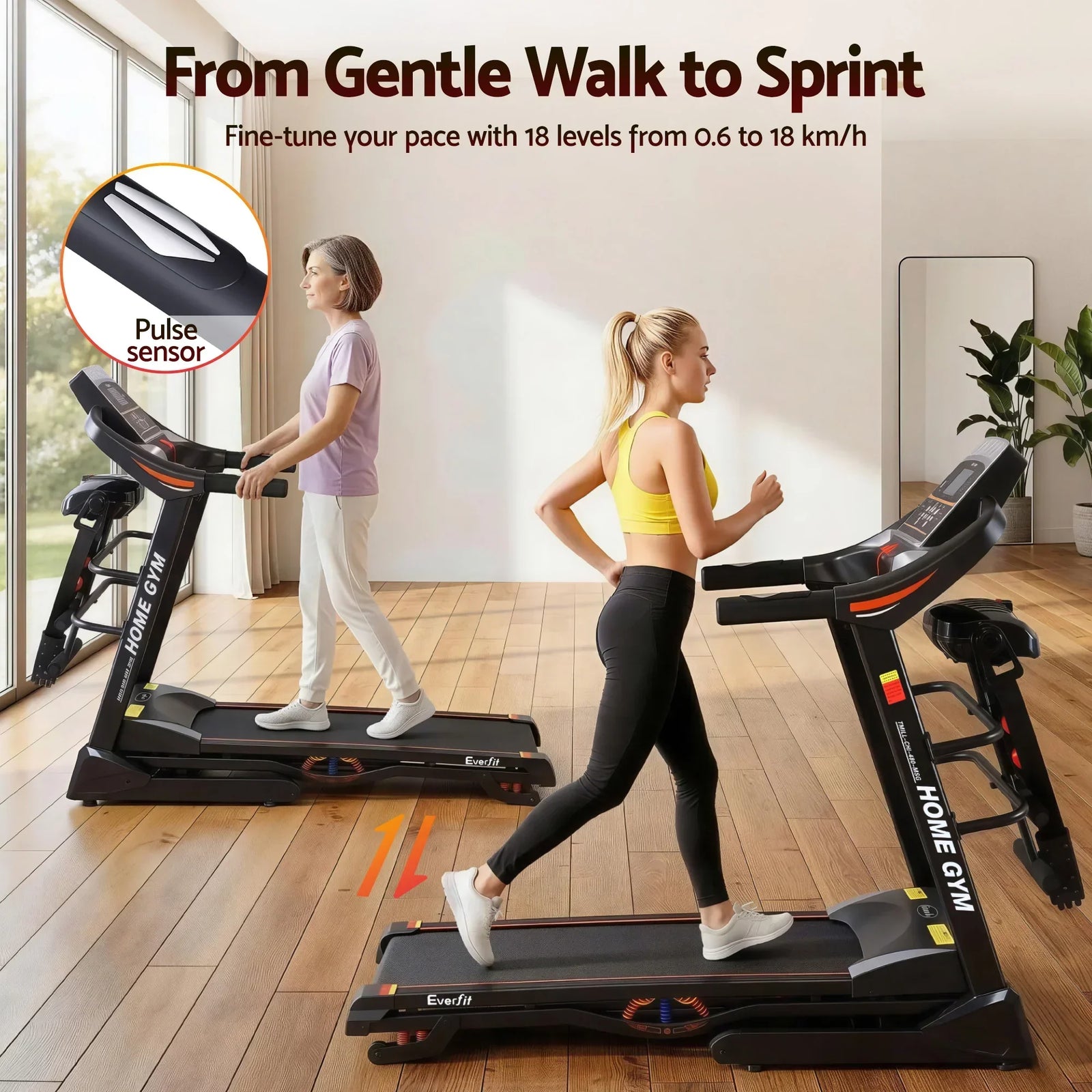 Everfit Folding Electric Treadmill 3.5HP Home Gym Incline 18km/h Black