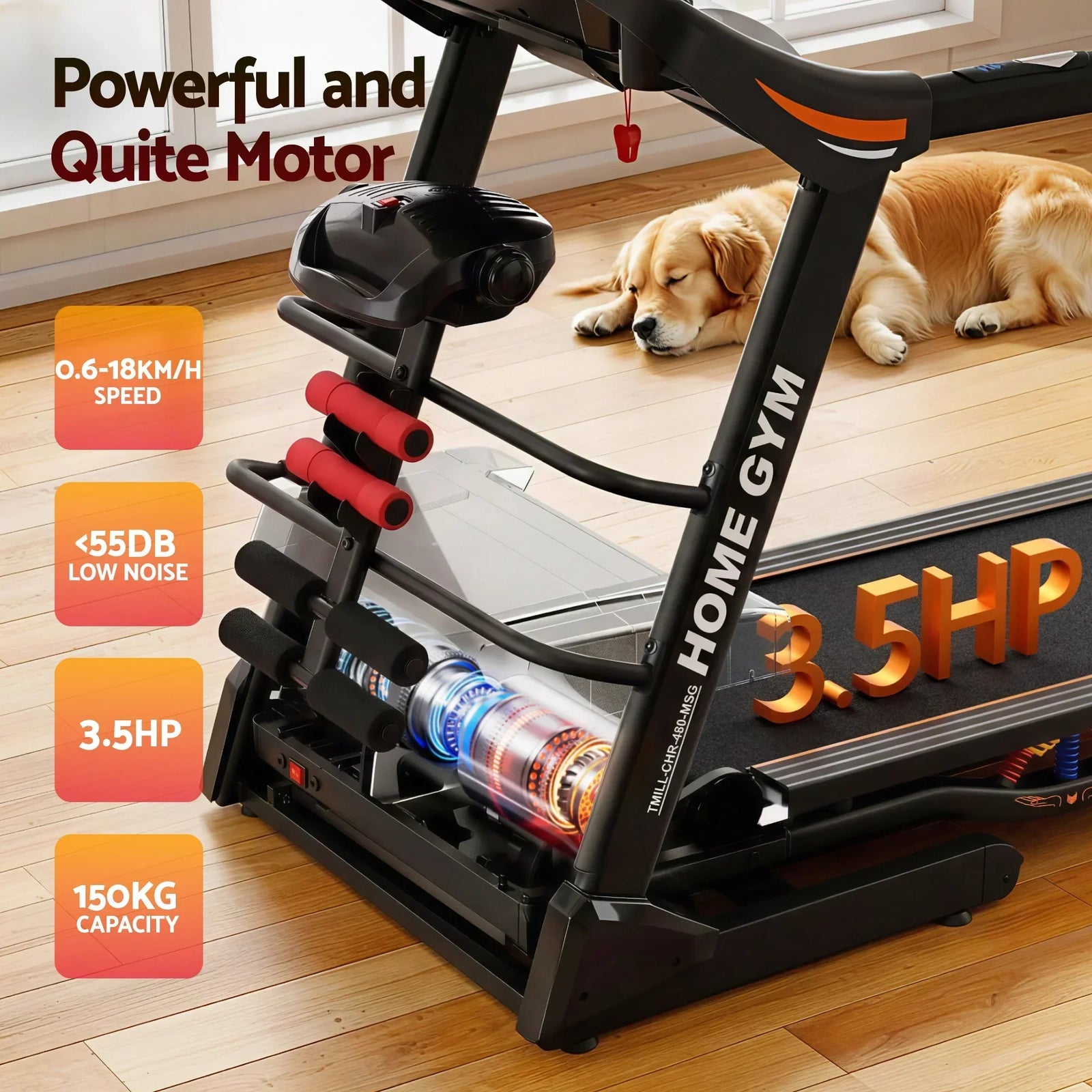 Everfit Folding Electric Treadmill 3.5HP Home Gym Incline 18km/h Black