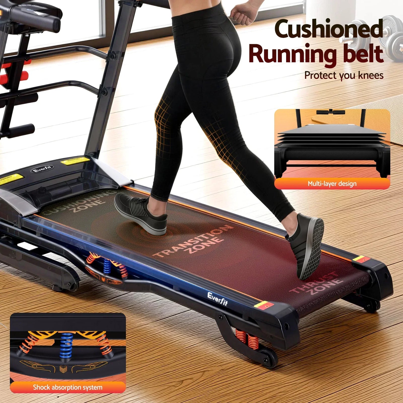 Everfit Folding Electric Treadmill 3.5HP Home Gym Incline 18km/h Black