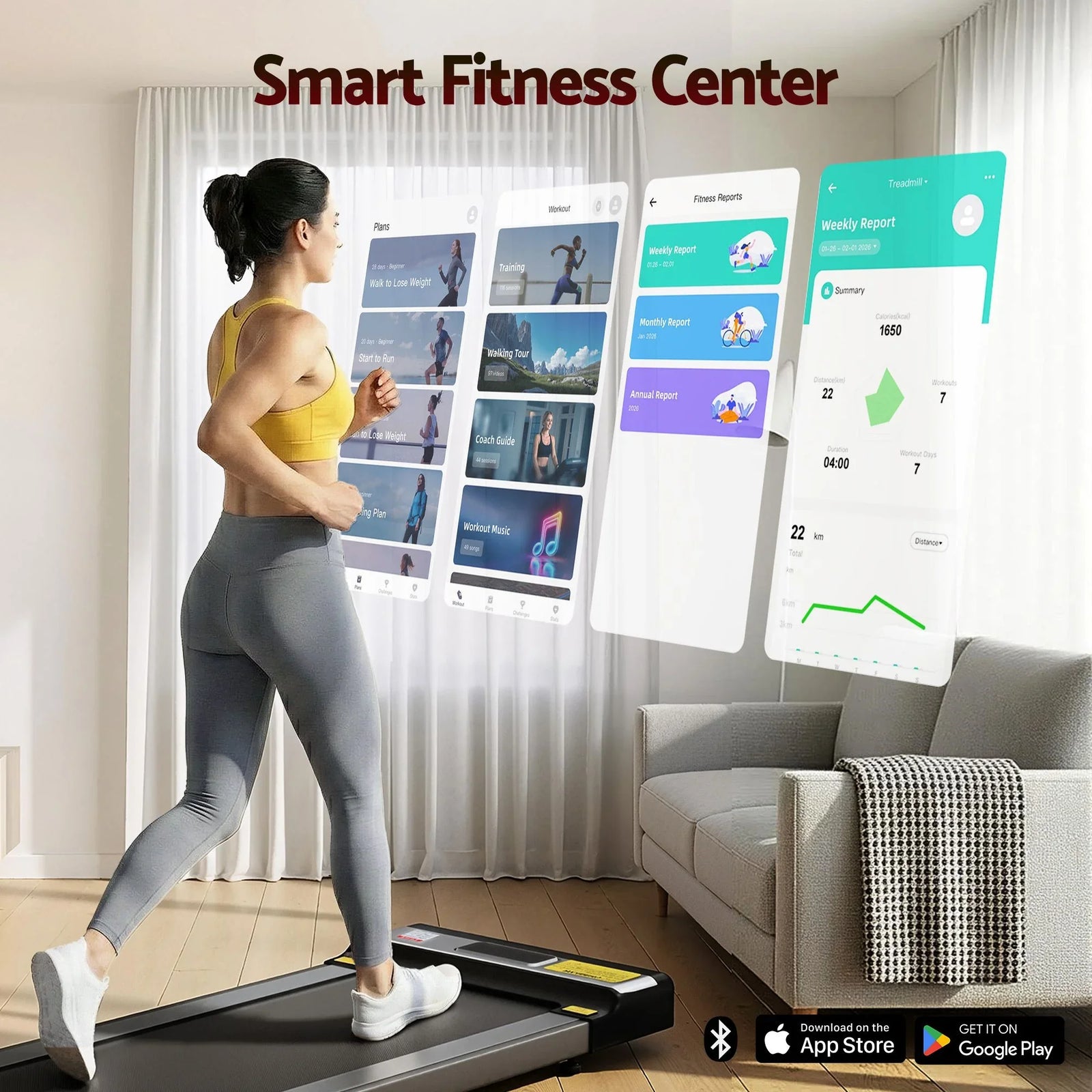 Treadmill Electric Walking Pad Under Desk Home Gym Fitness Foldable Belt