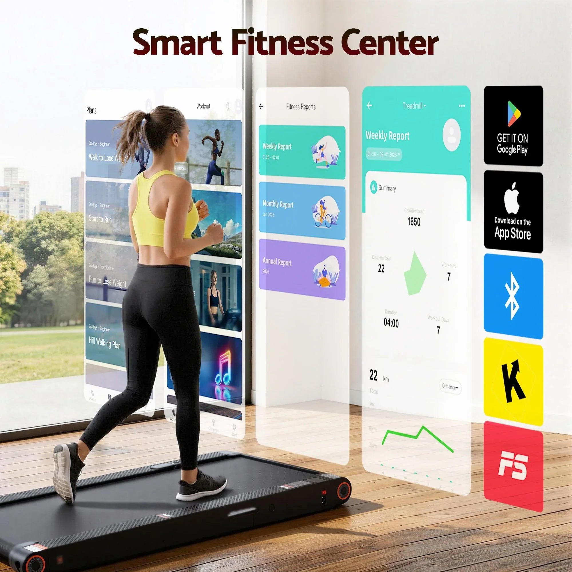 4 in 1 Vibration Walking Pad Treadmill Under Desk Treadmills for Home Gym with App Control 380mm Black