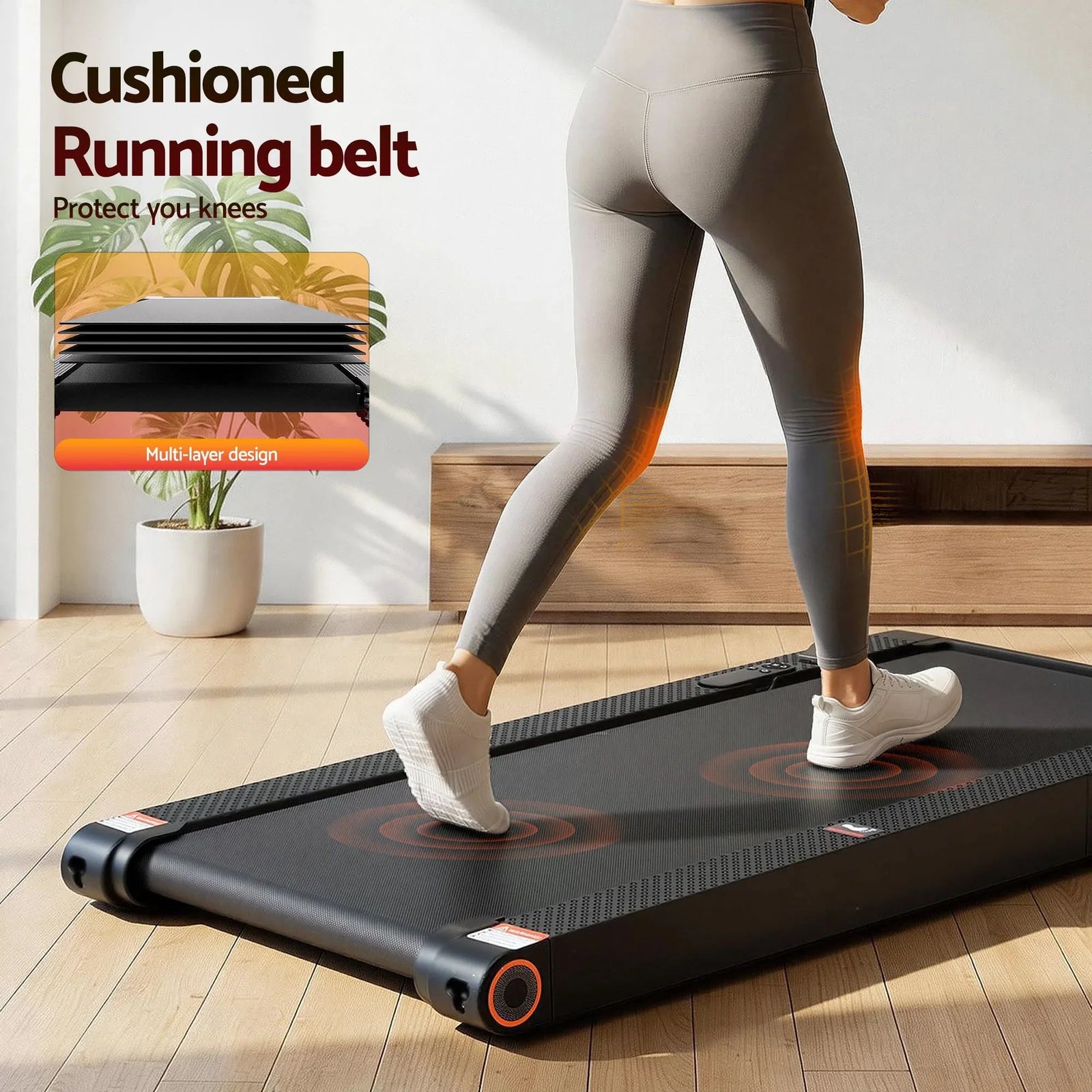 4 in 1 Vibration Walking Pad Treadmill Under Desk Treadmills for Home Gym with App Control 380mm Black