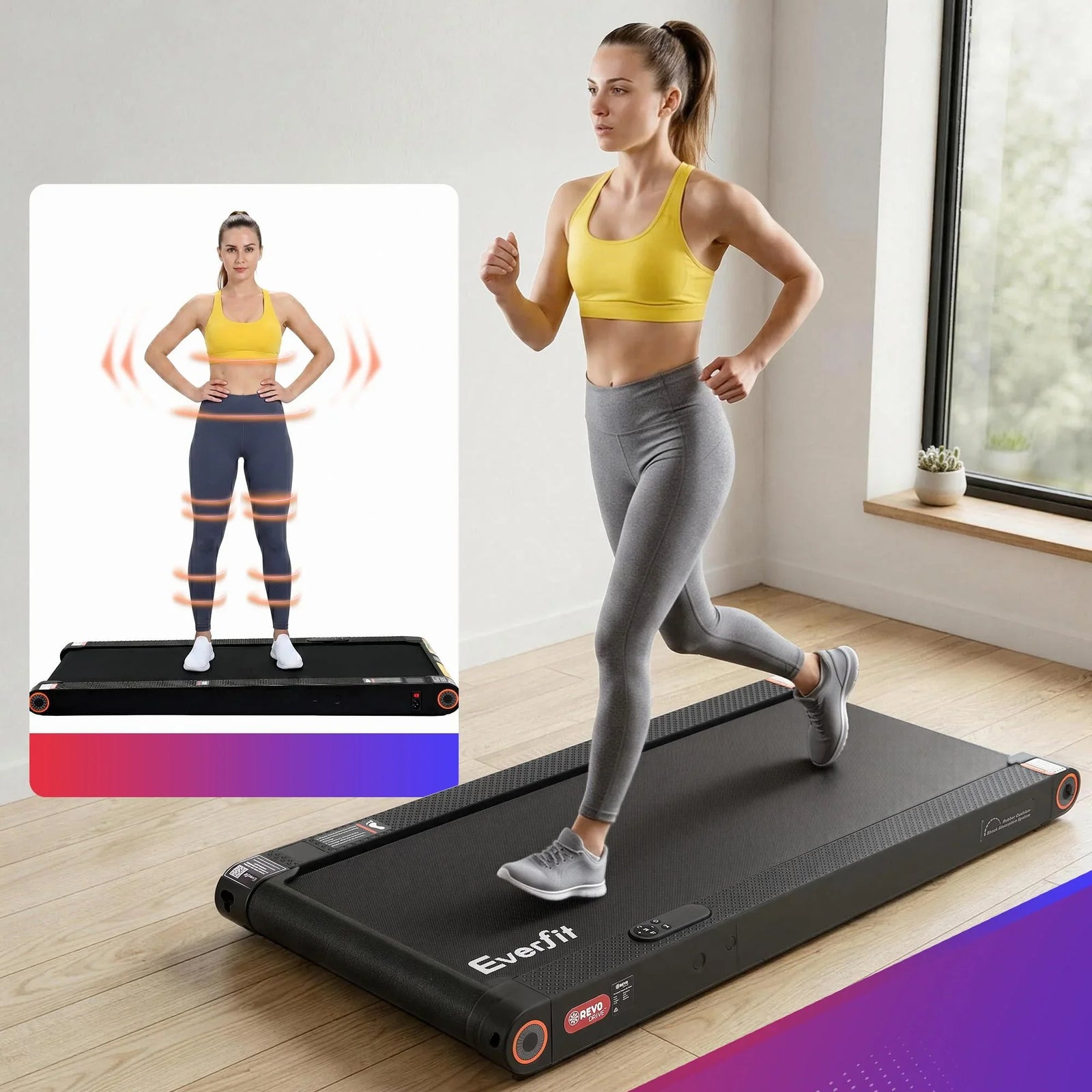 4 in 1 Vibration Walking Pad Treadmill Under Desk Treadmills for Home Gym with App Control 380mm Black