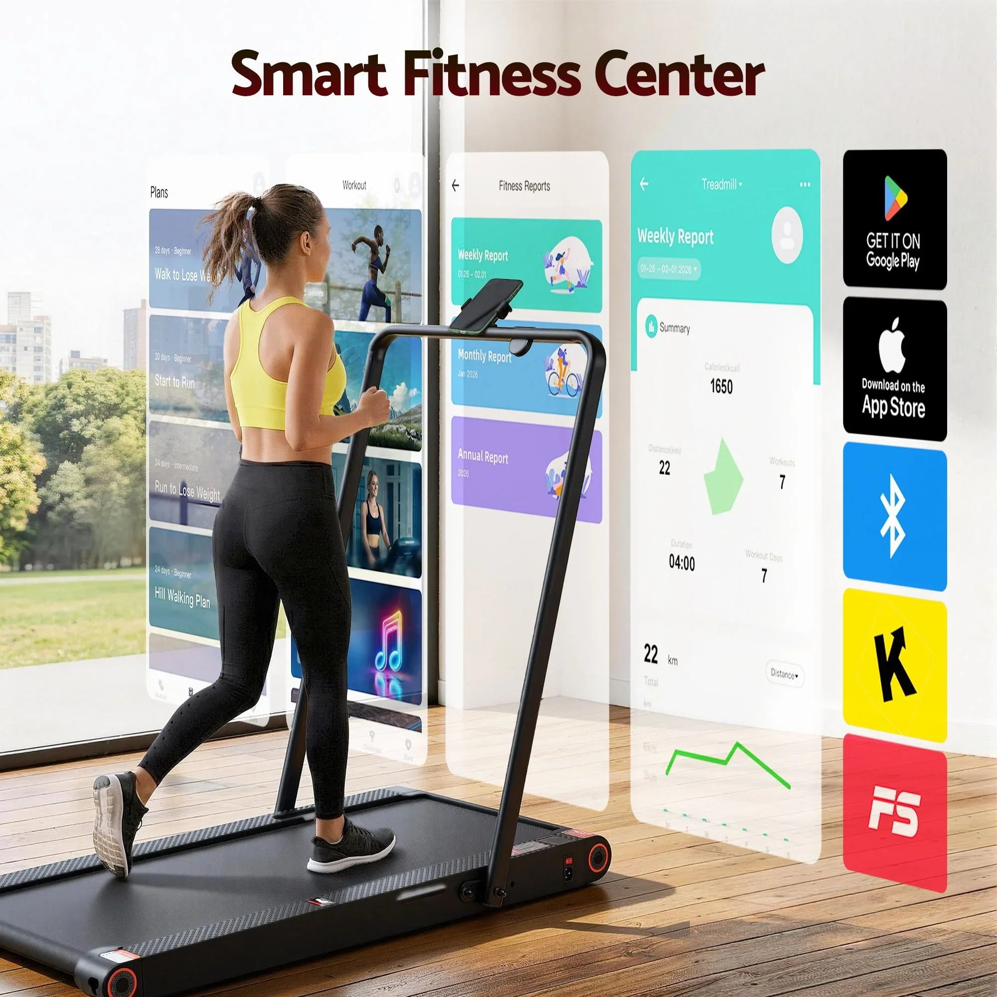 4 in 1 Vibration Walking Pad Treadmill Under Desk Treadmills for Home Gym with App Control 380mm Black