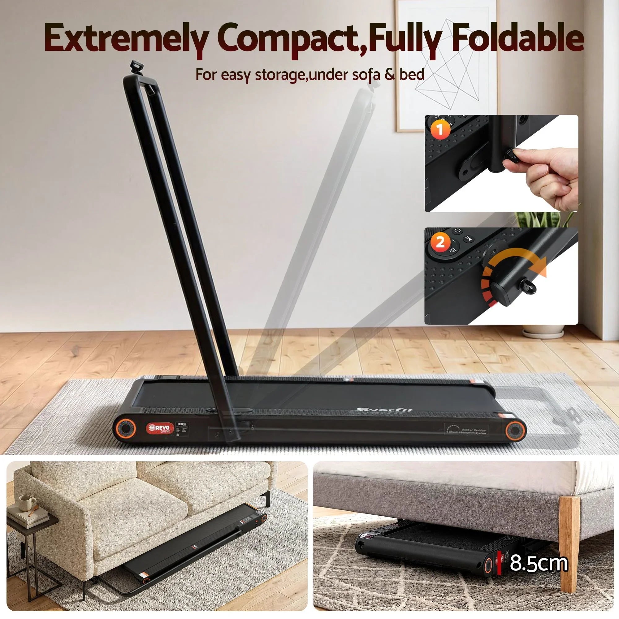4 in 1 Vibration Walking Pad Treadmill Under Desk Treadmills for Home Gym with App Control 380mm Black