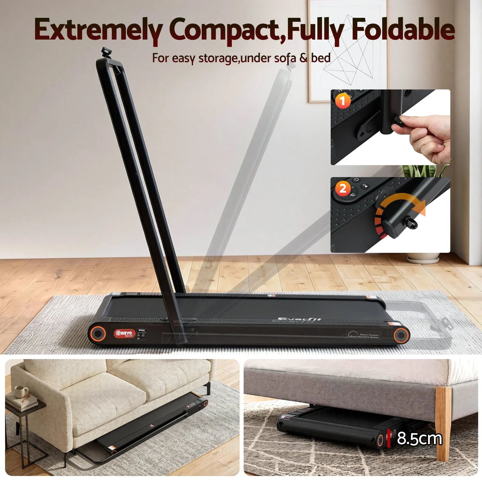 4 in 1 Vibration Walking Pad Treadmill Under Desk Treadmills for Home Gym with App Control 380mm Black