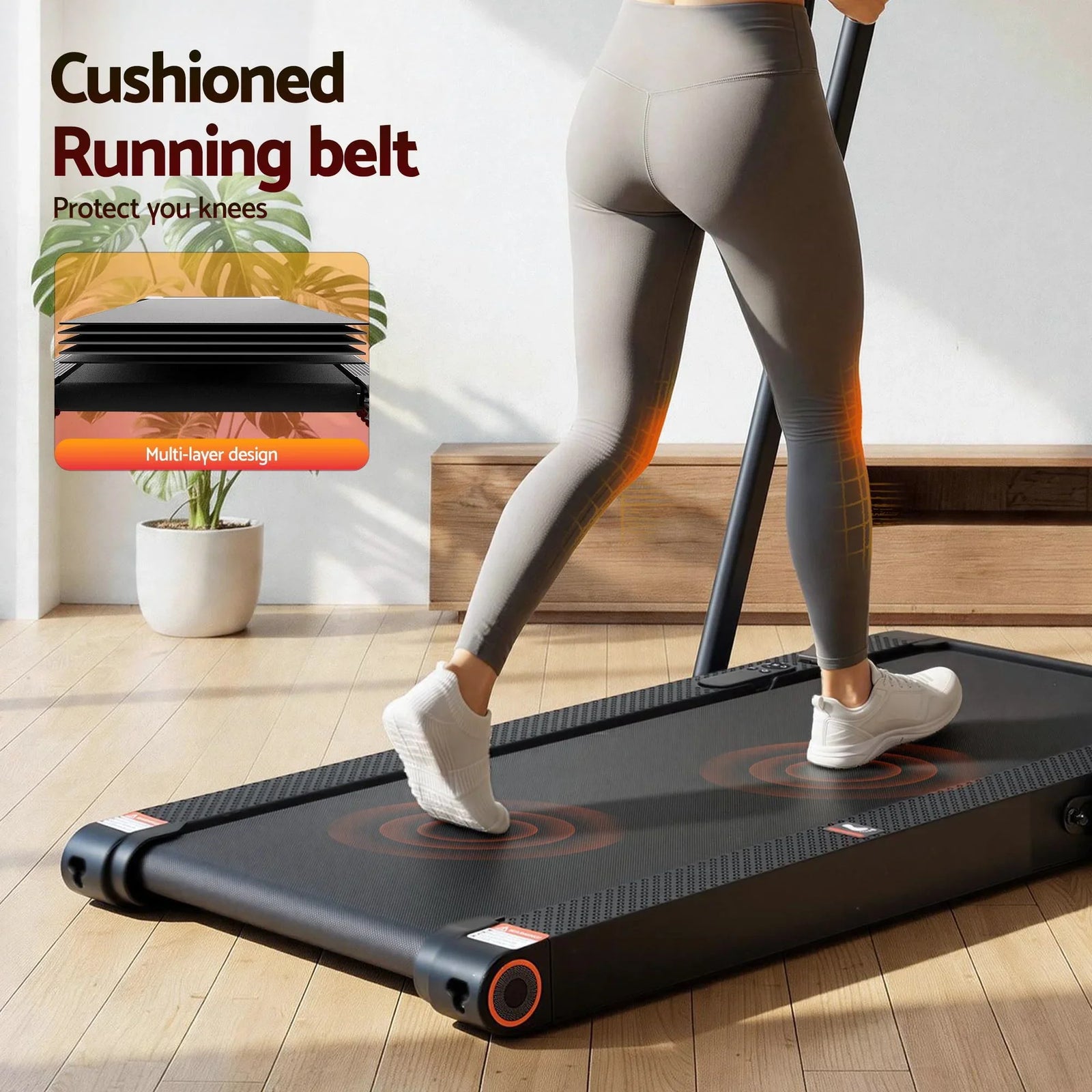 4 in 1 Vibration Walking Pad Treadmill Under Desk Treadmills for Home Gym with App Control 380mm Black