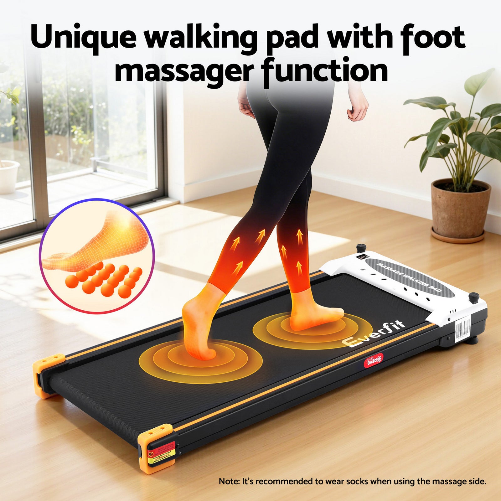 2 Side Walking Pad Treadmill with Massage Function Fitness 380mm Black