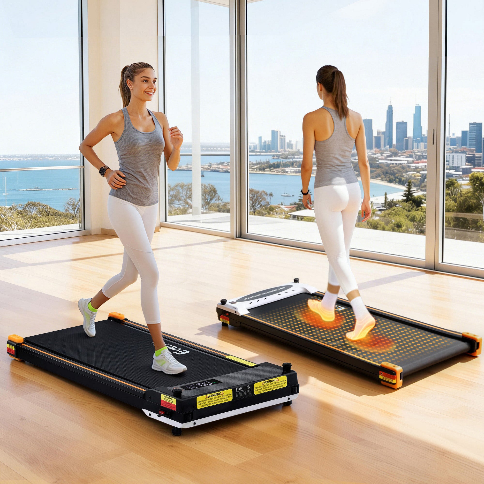 2 Side Walking Pad Treadmill with Massage Function Fitness 380mm Black