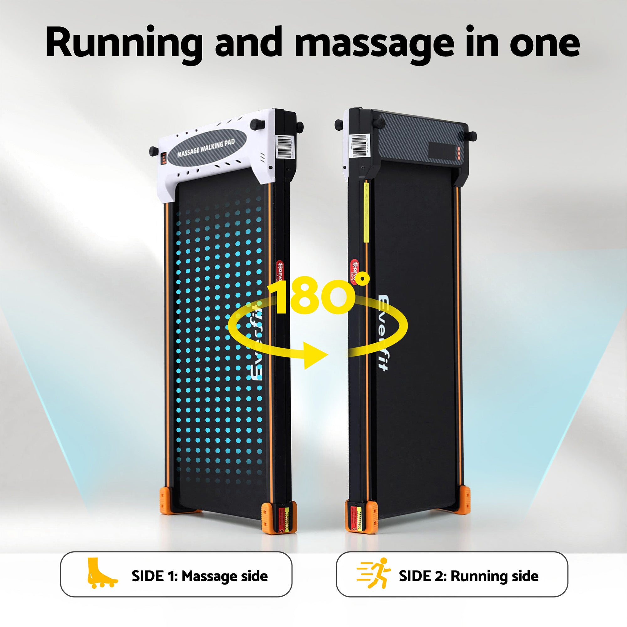2 Side Walking Pad Treadmill with Massage Function Fitness 380mm Black