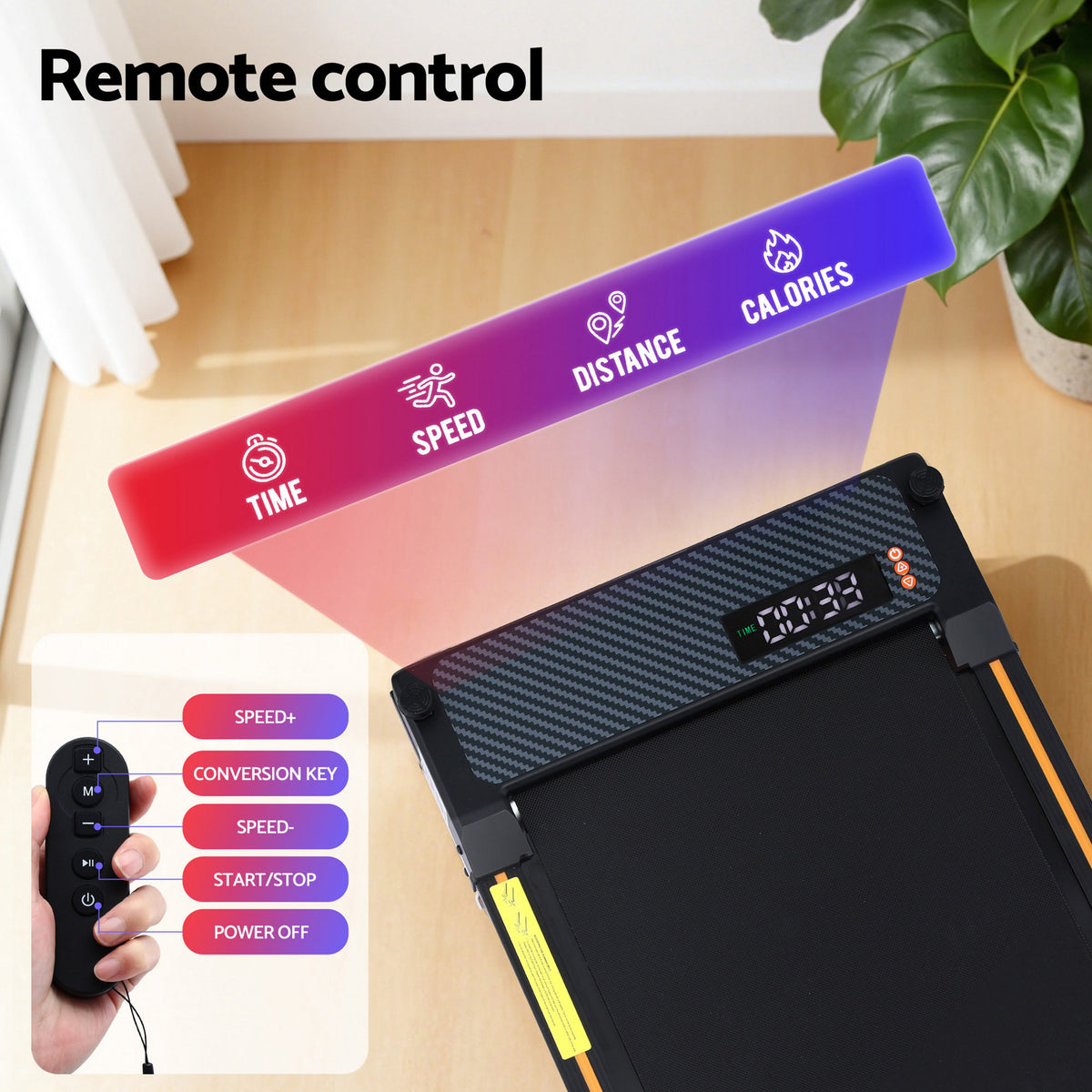 2 Side Walking Pad Treadmill with Massage Function Fitness 380mm Black