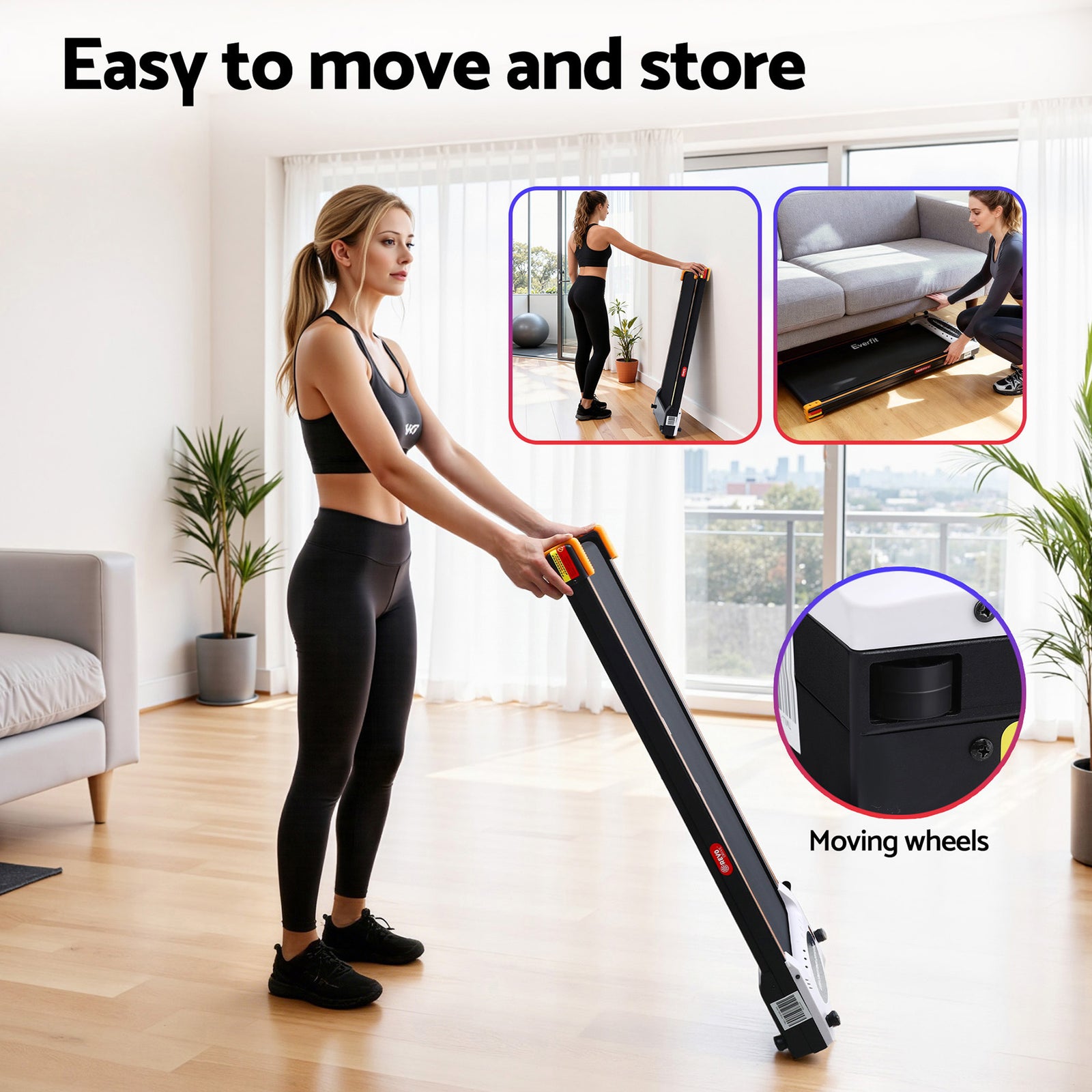 2 Side Walking Pad Treadmill with Massage Function Fitness 380mm Black