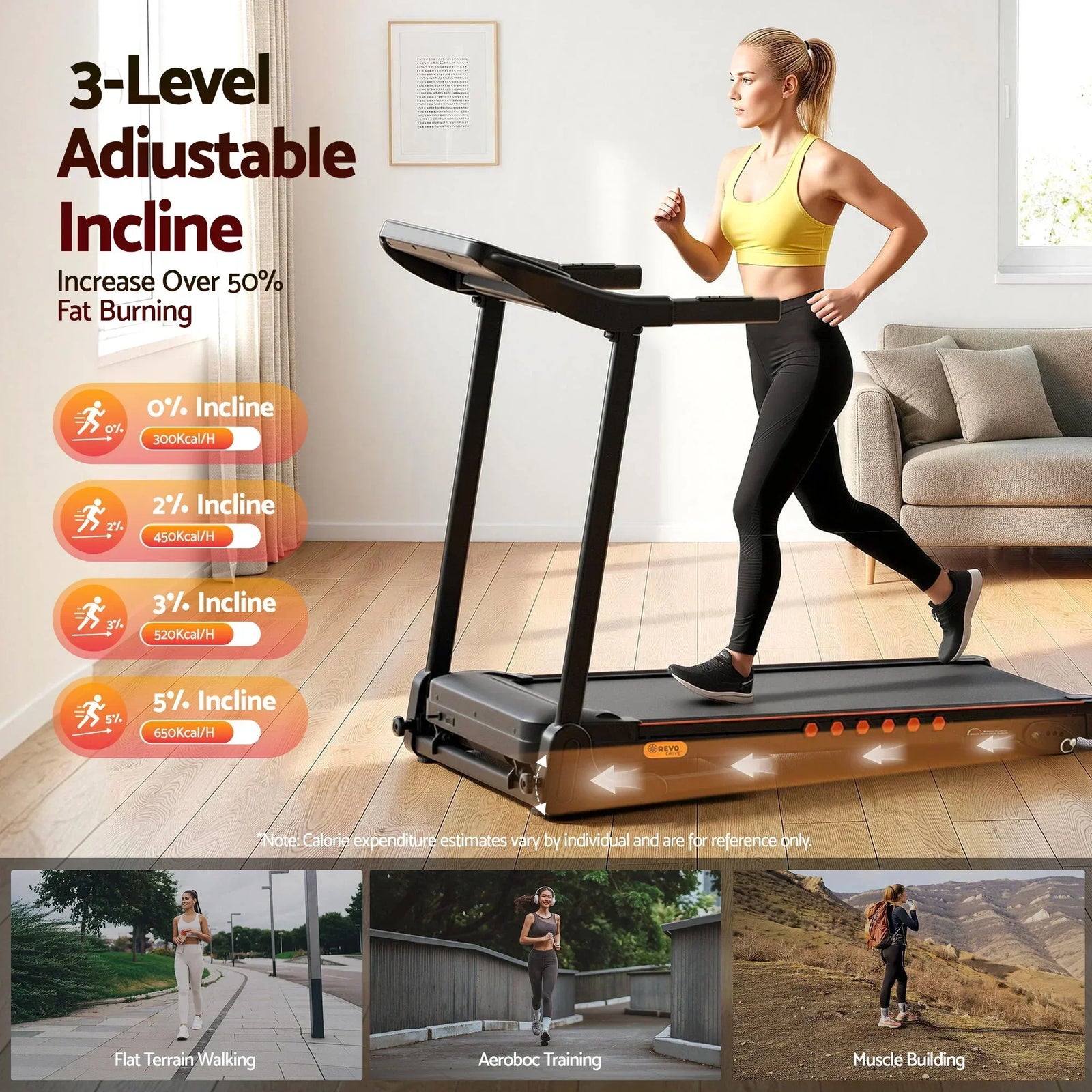 Treadmill Electric Home Gym Fitness Exercise Equipment Incline 390mm