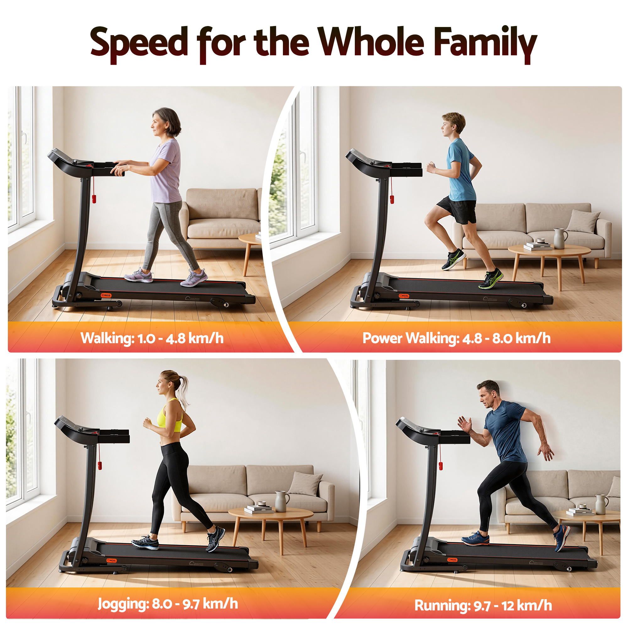 Treadmill Electric Home Gym Fitness Exercise Machine Incline 400mm