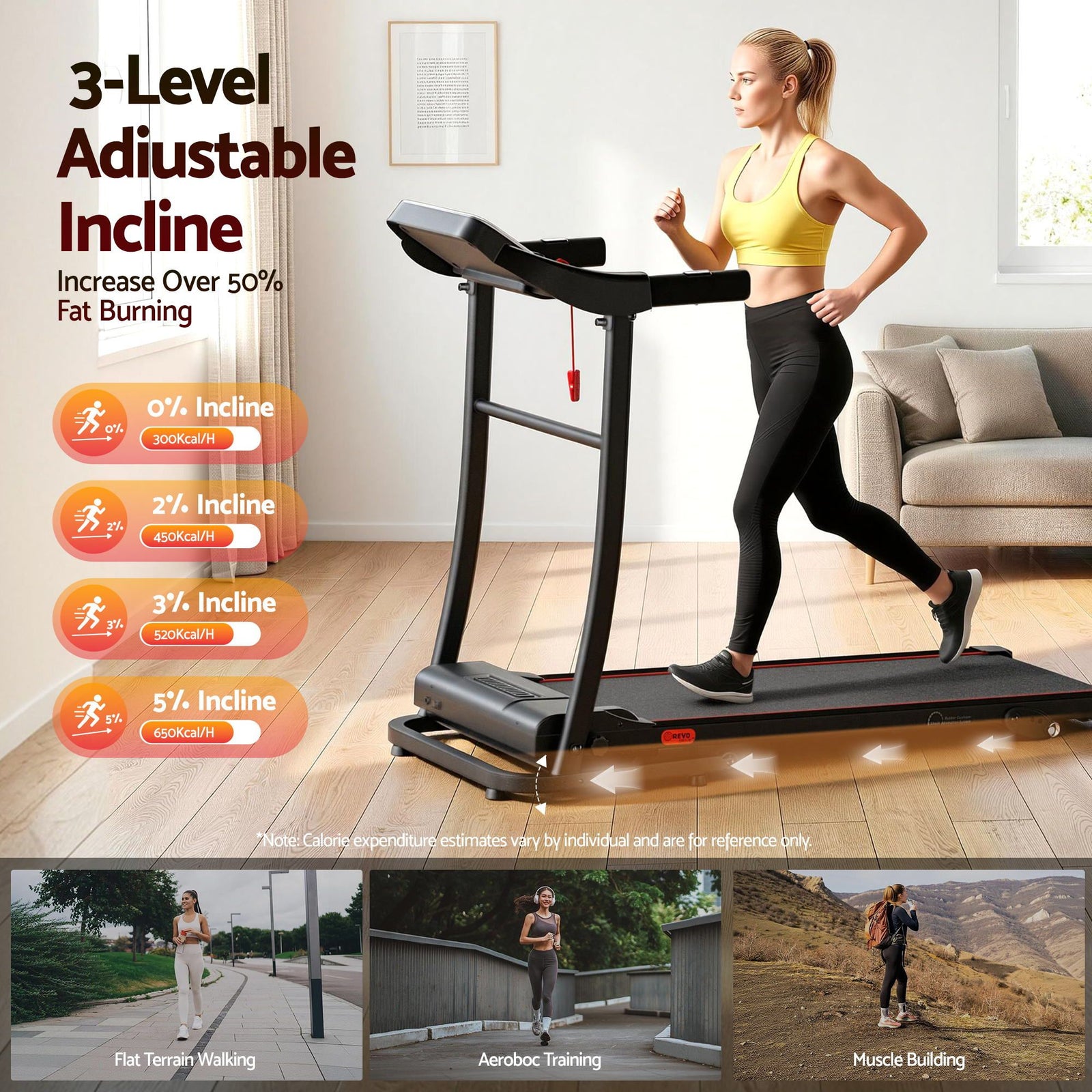 Treadmill Electric Home Gym Fitness Exercise Machine Incline 400mm