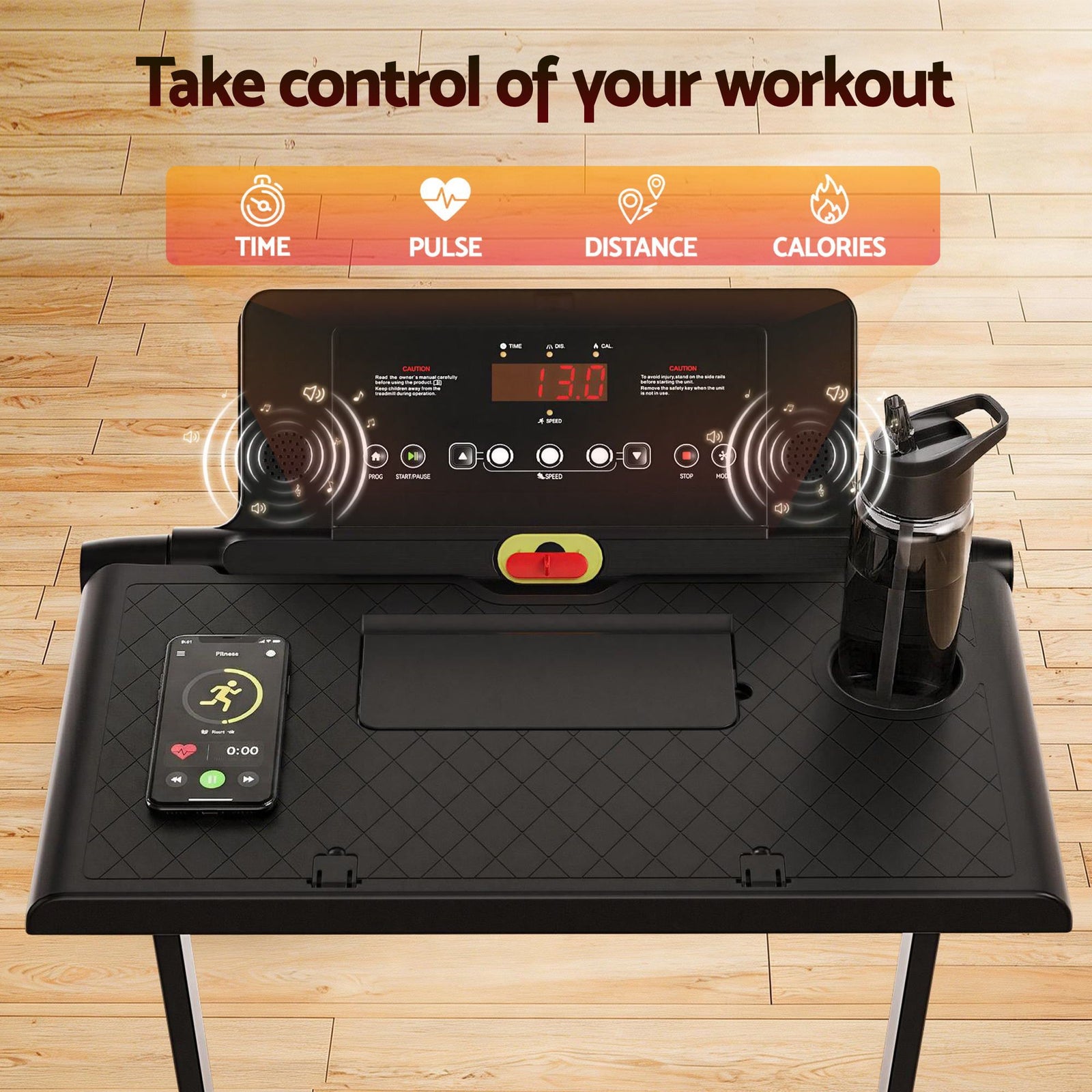 Treadmill Electric Walking Pad Foldable Incline for Home Office Gym Black