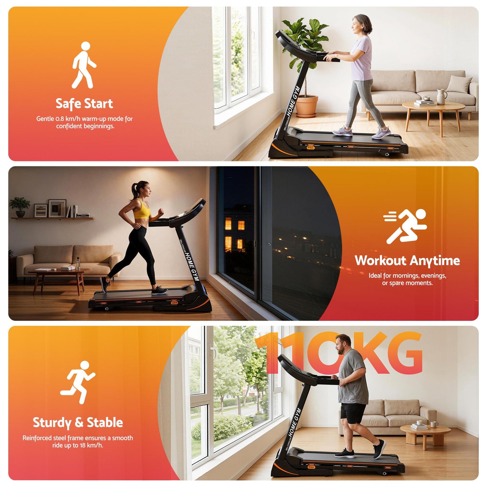 Treadmill Electric Home Gym Fitness Exercise Machine Hydraulic 420mm