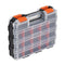 Double‑Sided Hardware Organizer – 34 Compartments, 4‑Latch Lock, Black/Orange