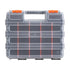 Double‑Sided Hardware Organizer – 34 Compartments, 4‑Latch Lock, Black/Orange