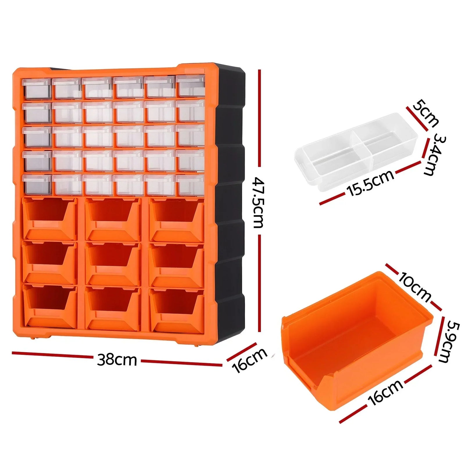 39‑Drawer Tool Organizer – Hardware Storage Cabinet Anti‑Drop Clear/Orange