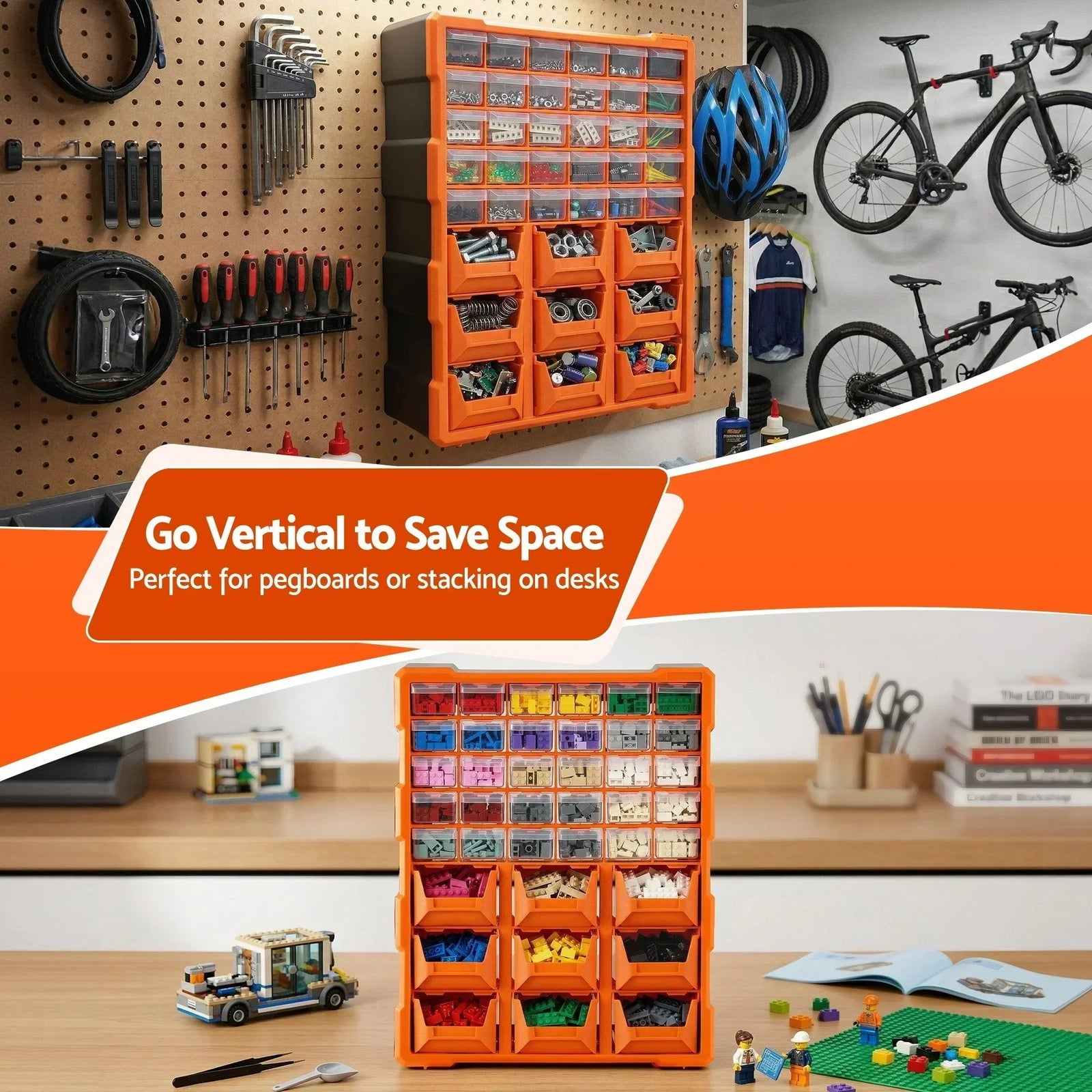 39‑Drawer Tool Organizer – Hardware Storage Cabinet Anti‑Drop Clear/Orange