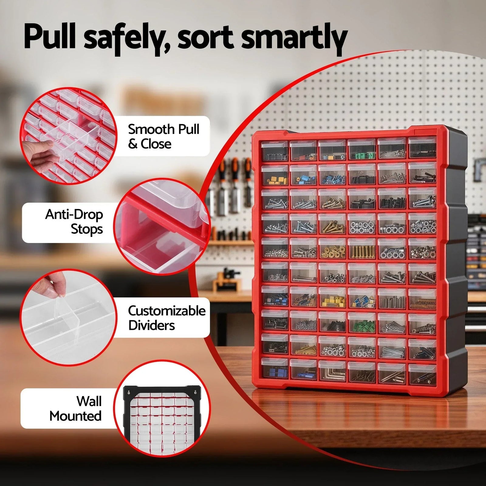 60-Drawer Tool Storage Cabinet, Anti-Drop Hardware Organizer Storage Box