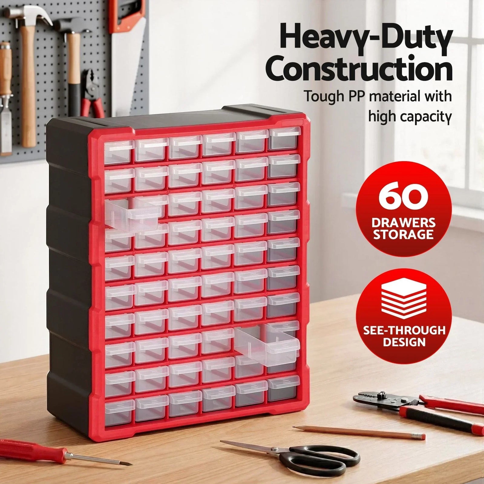 60-Drawer Tool Storage Cabinet, Anti-Drop Hardware Organizer Storage Box