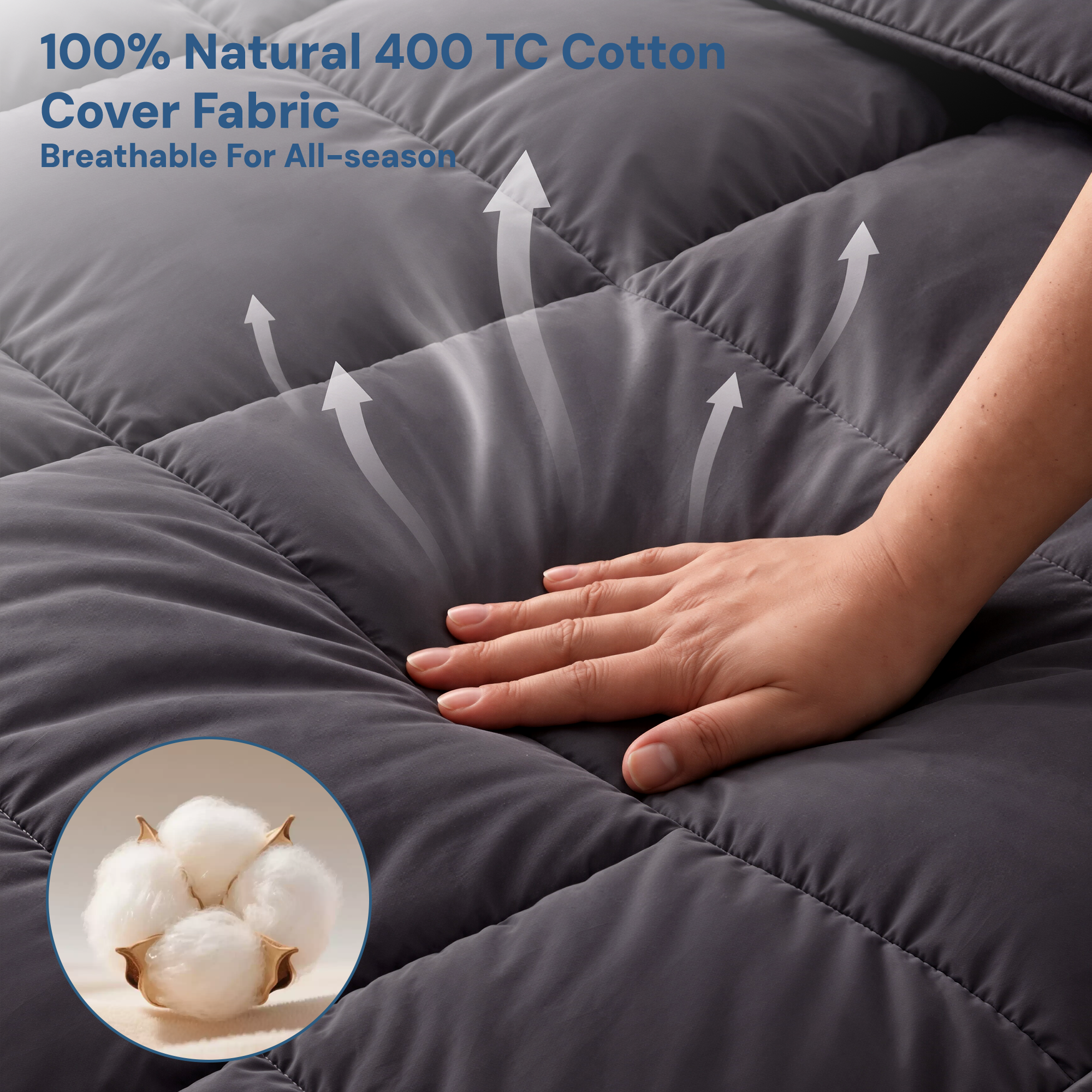 Bamboo Charcoal Filling Pillowtop Topper 1000GSM 5cm Thick Pillowtop Pad for Back Pain Relief Washable with 45cm Deep Pocket Double