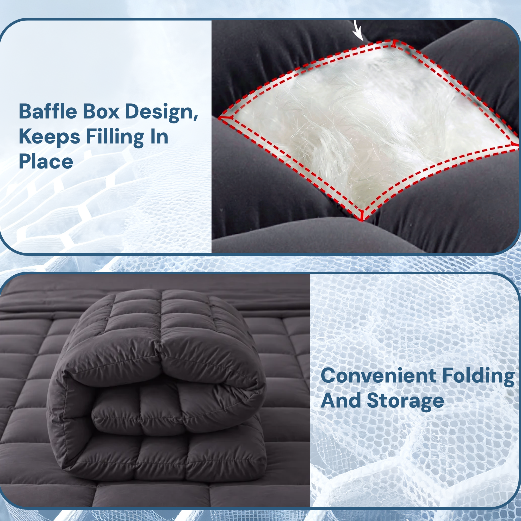 Bamboo Charcoal Filling Pillowtop Topper 1000GSM 5cm Thick Pillowtop Pad for Back Pain Relief Washable with 45cm Deep Pocket King
