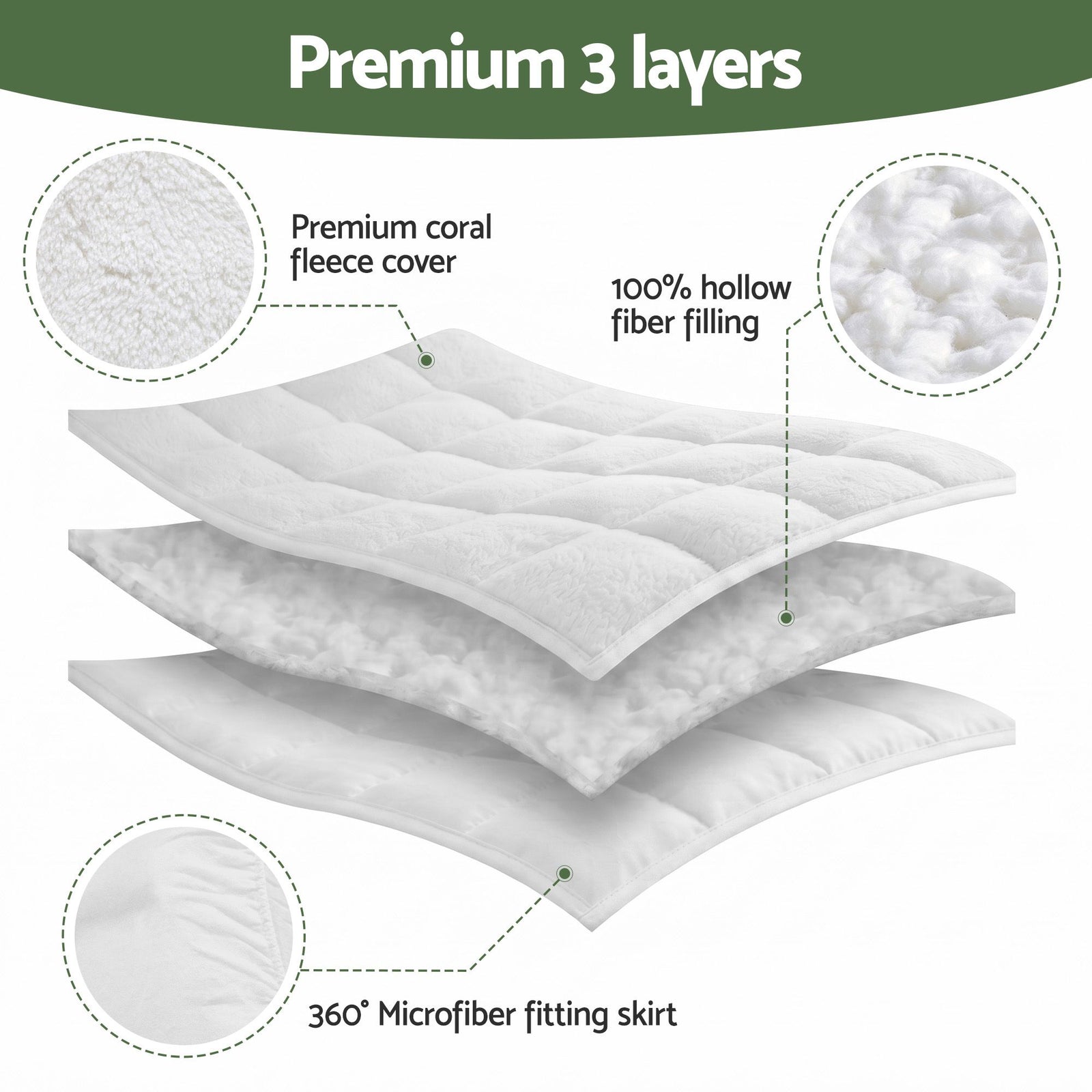 5cm Pillow Top Mattress Topper Coral Fleece Winter Warm King Bed