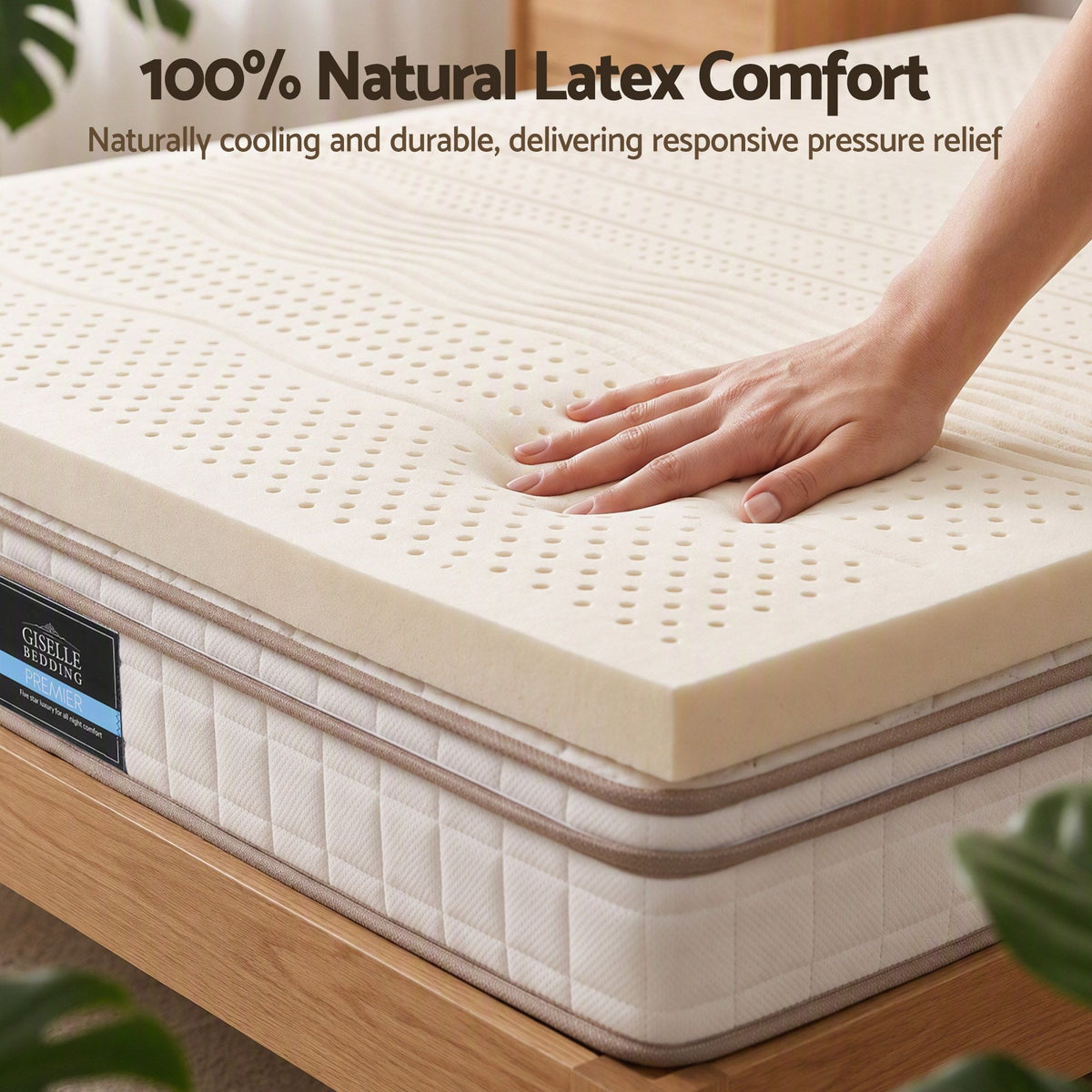 Giselle Bedding Double Latex Mattress Topper 5cm 7 Zone 100% Natural Latex White