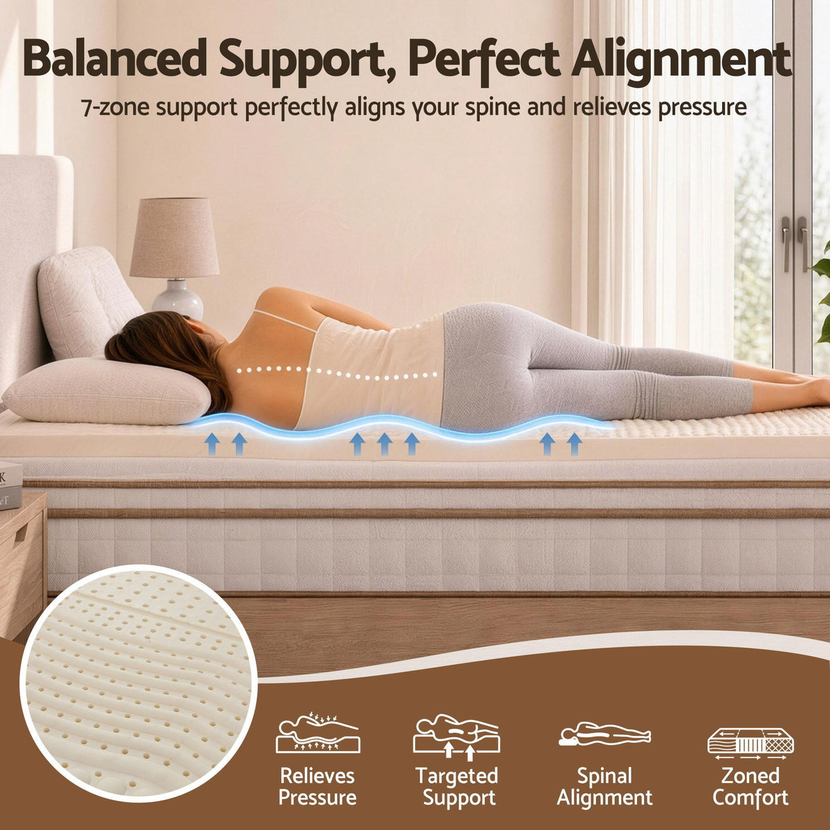 Giselle Bedding Double Latex Mattress Topper 5cm 7 Zone 100% Natural Latex White