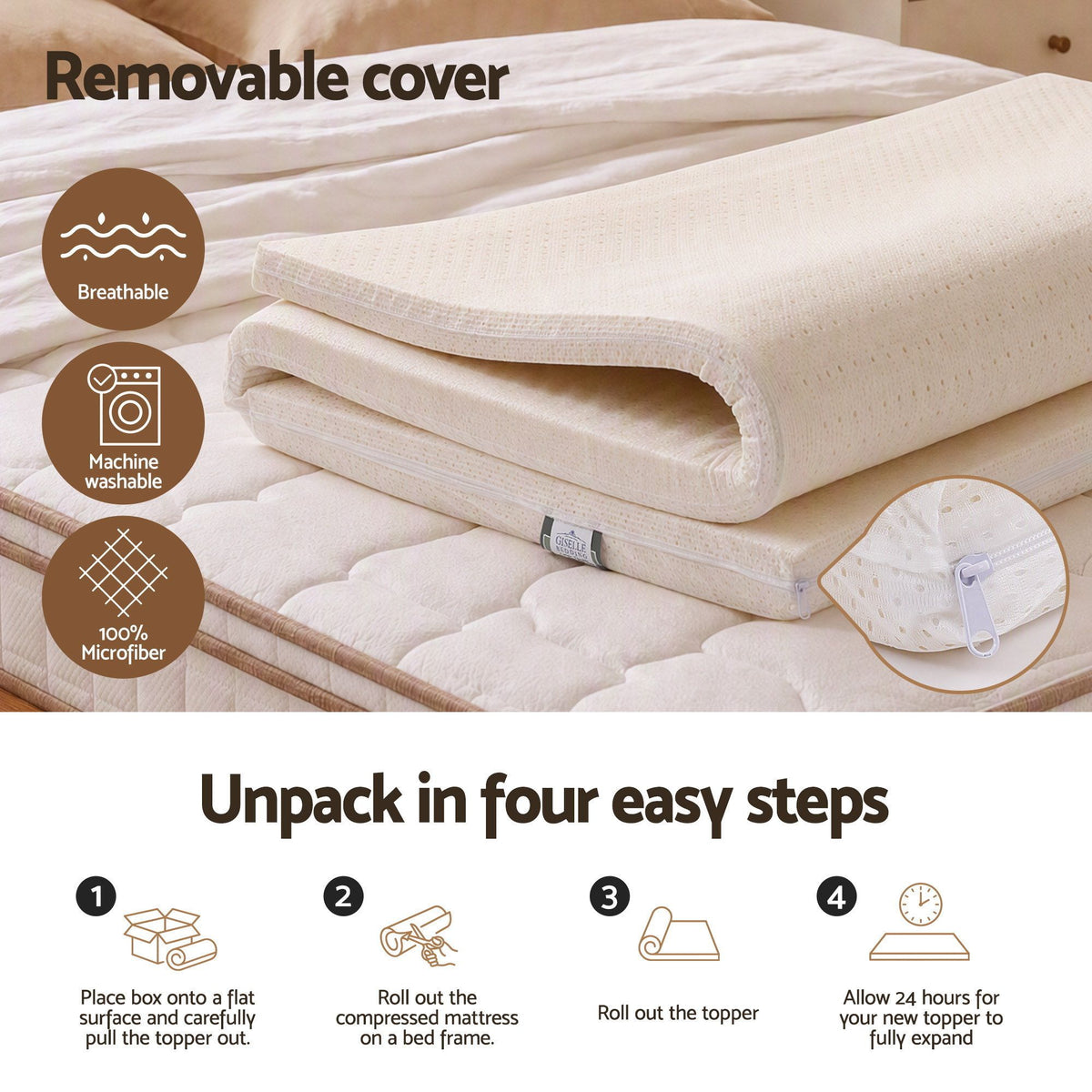 Giselle Bedding Double Latex Mattress Topper 5cm 7 Zone 100% Natural Latex White