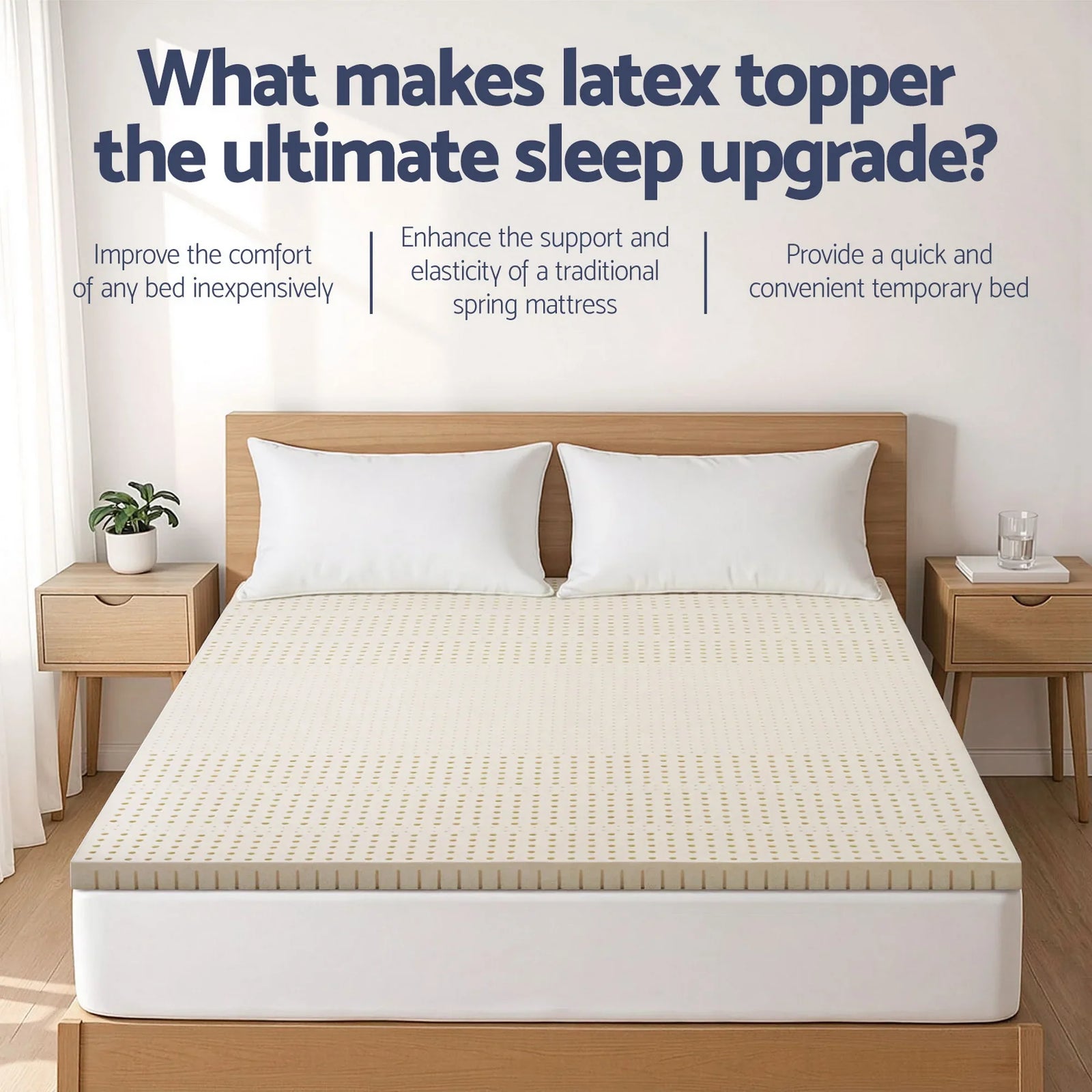 Latex Topper 100% Natural Latex Toppers 7-zone w/ Ice Silk Cool-touch Fabric Cooling Cover Queen 5cm