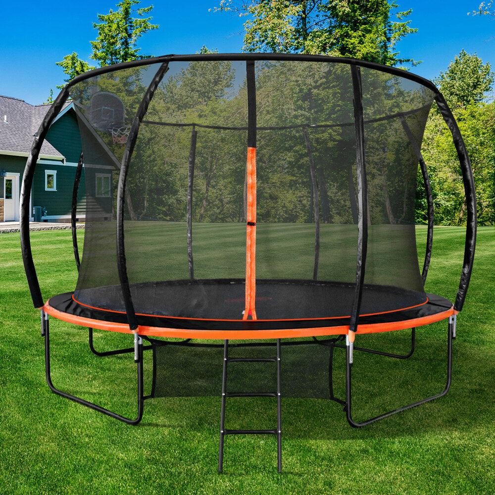 12FT Kids Trampline Safety Net Basketball Set Ladder Round