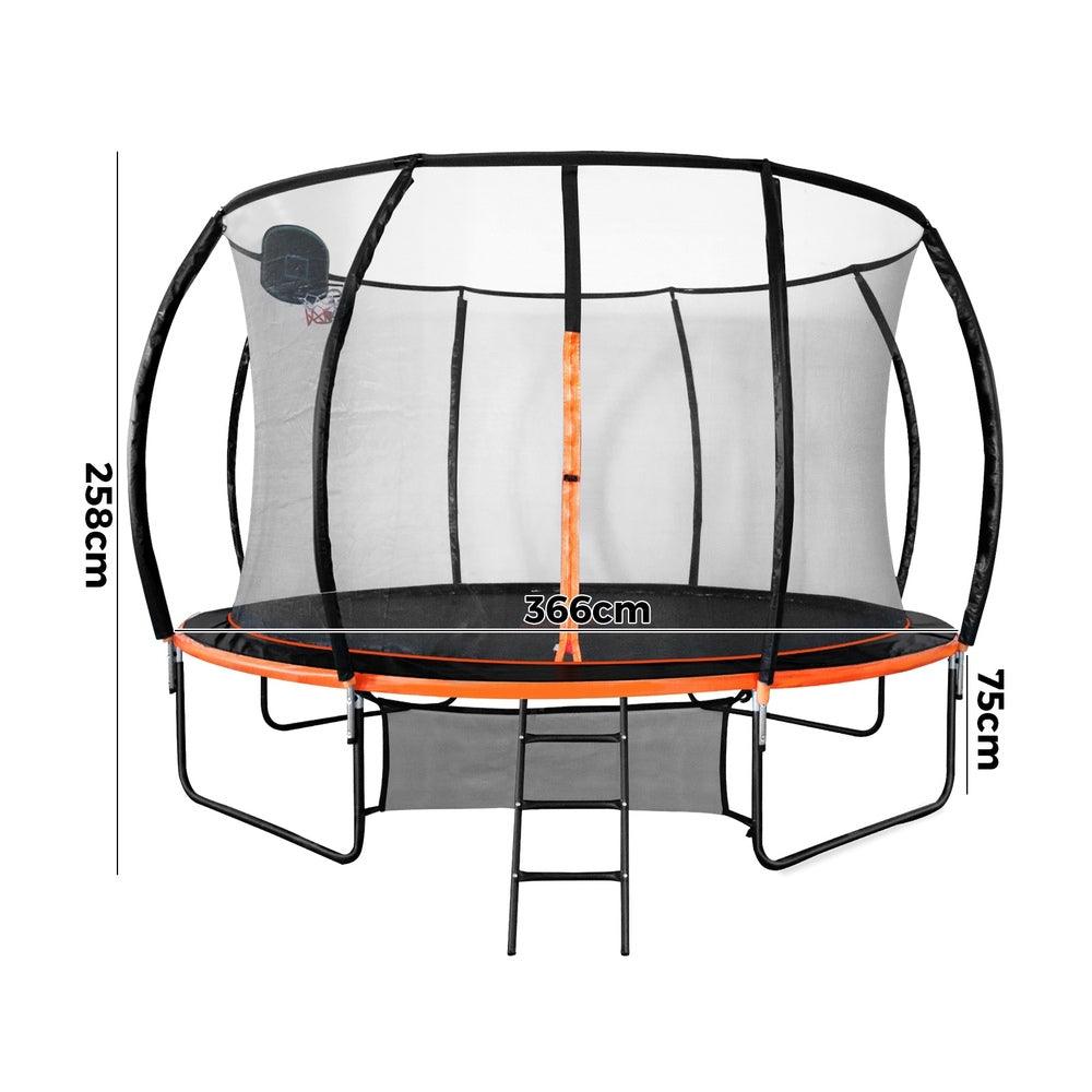 12FT Kids Trampline Safety Net Basketball Set Ladder Round