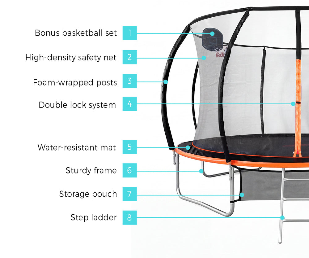 Mazam 14FT Kids Enclosed Trampoline & Basketball Set Ladder Round