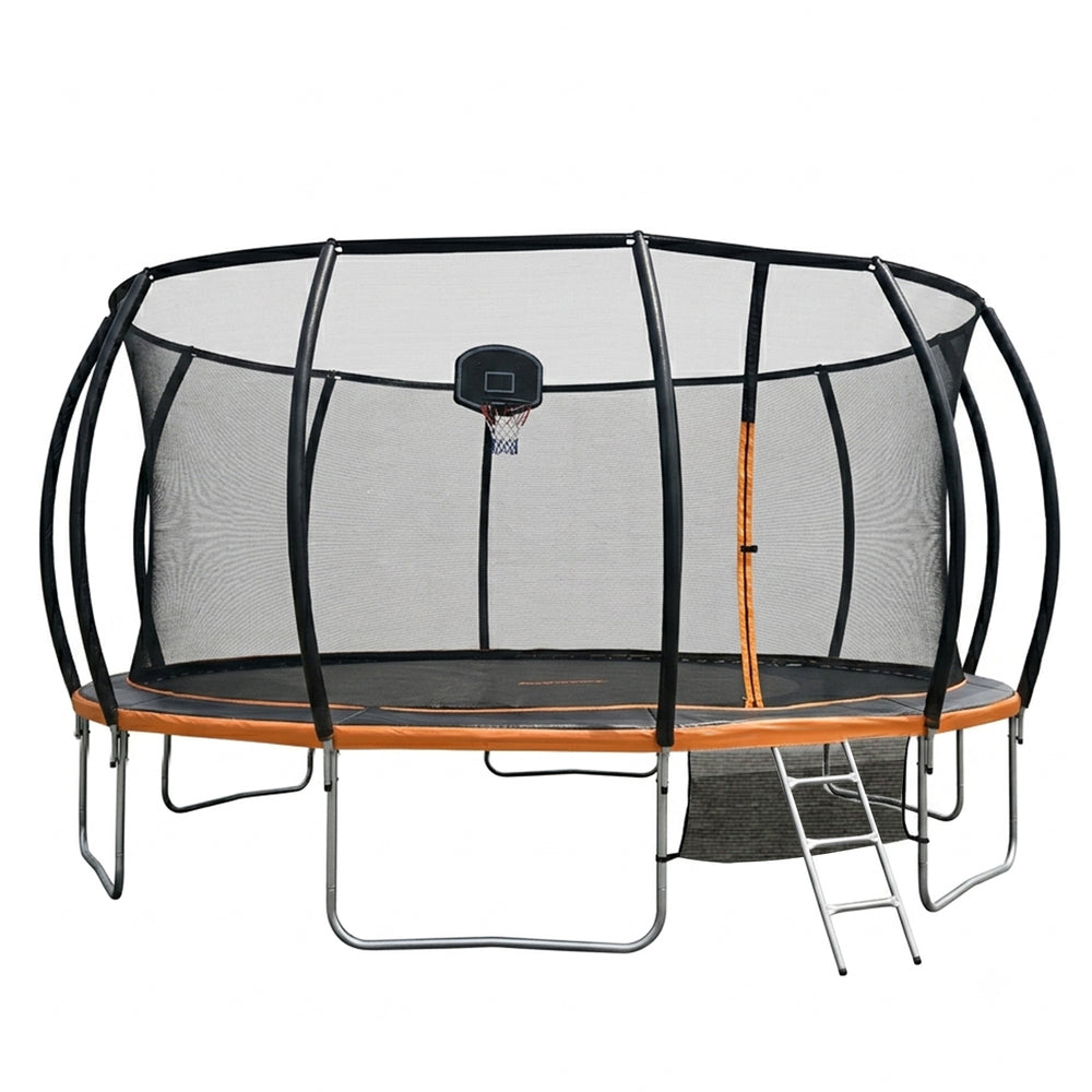 Mazam 16FT Kids Enclosed Trampoline & Basketball Set Ladder Round