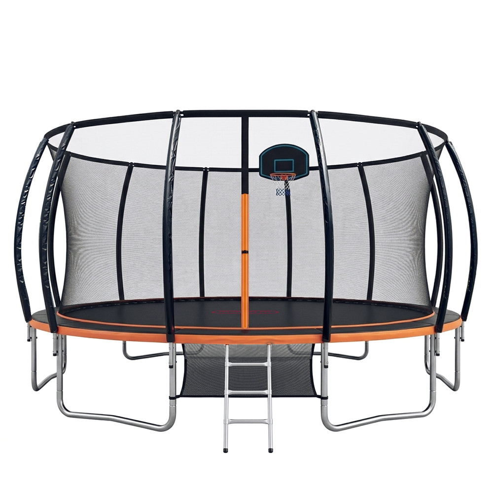 Mazam 16FT Kids Enclosed Trampoline & Basketball Set Ladder Round