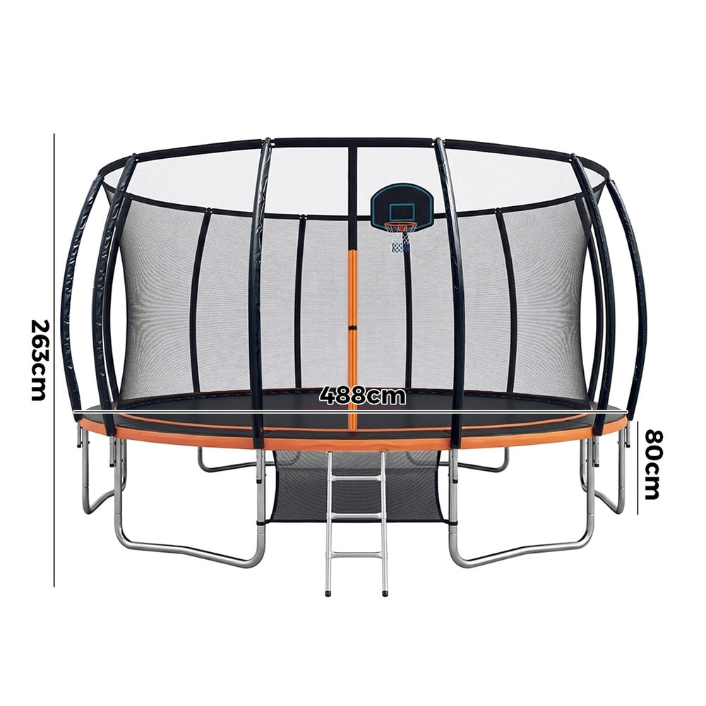 Mazam 16FT Kids Enclosed Trampoline & Basketball Set Ladder Round