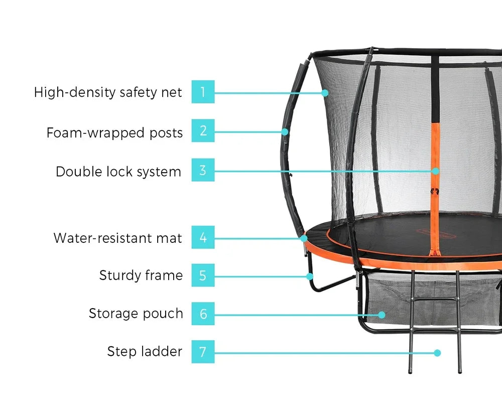 8FT Kids Trampoline Round Encosure Safety Net with Ladder