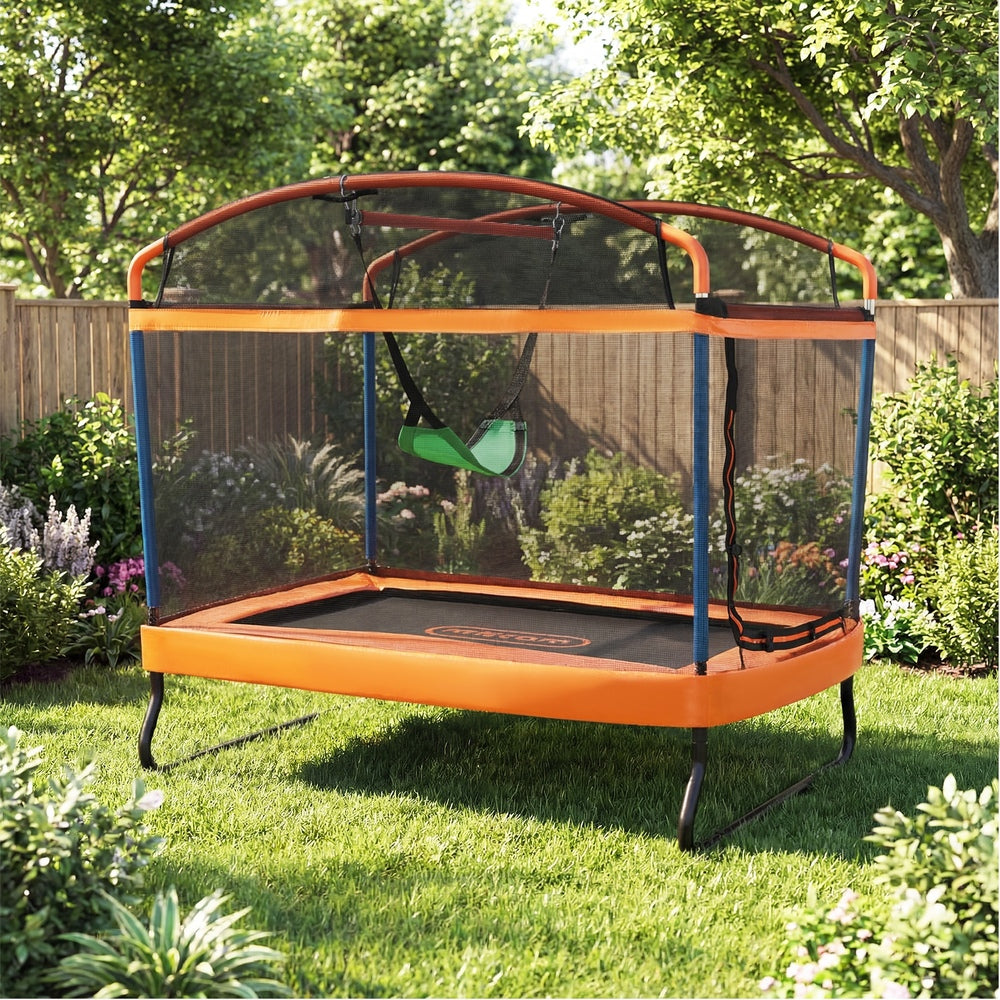 6FT Kids Trampoline with Swing Bar Rectangule Safety Enclosure