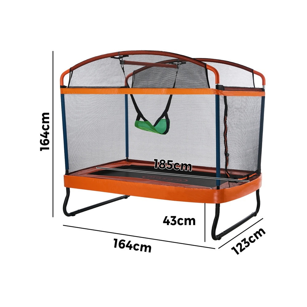 6FT Kids Trampoline with Swing Bar Rectangule Safety Enclosure