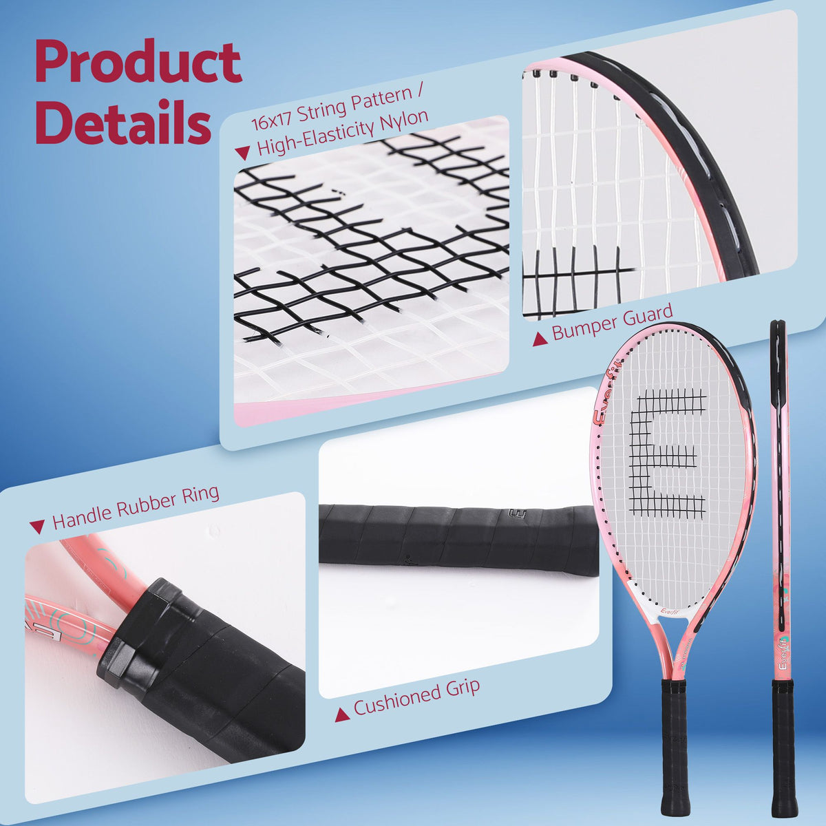 Title  23 Inch Tennis Racket Lightweight 200g for Adult and Junior Players Pink