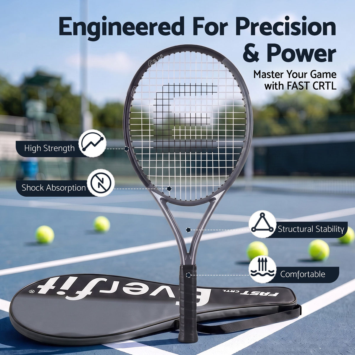 27 Inch Tennis Racket Lightweight Racquet for Beginner Adult Players Black