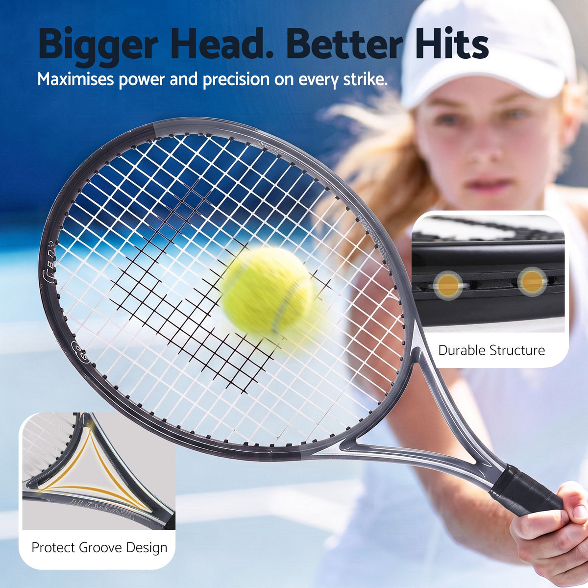 27 Inch Tennis Racket Lightweight Racquet for Beginner Adult Players Black