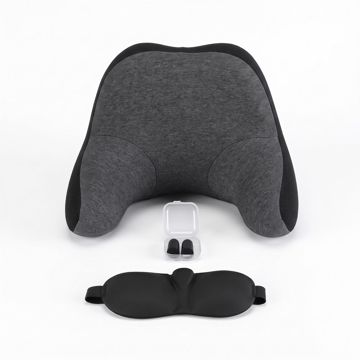 Wanderlite Travel Neck Pillow Portable for Airplane Memory Foam with Eyemask Earplugs Black